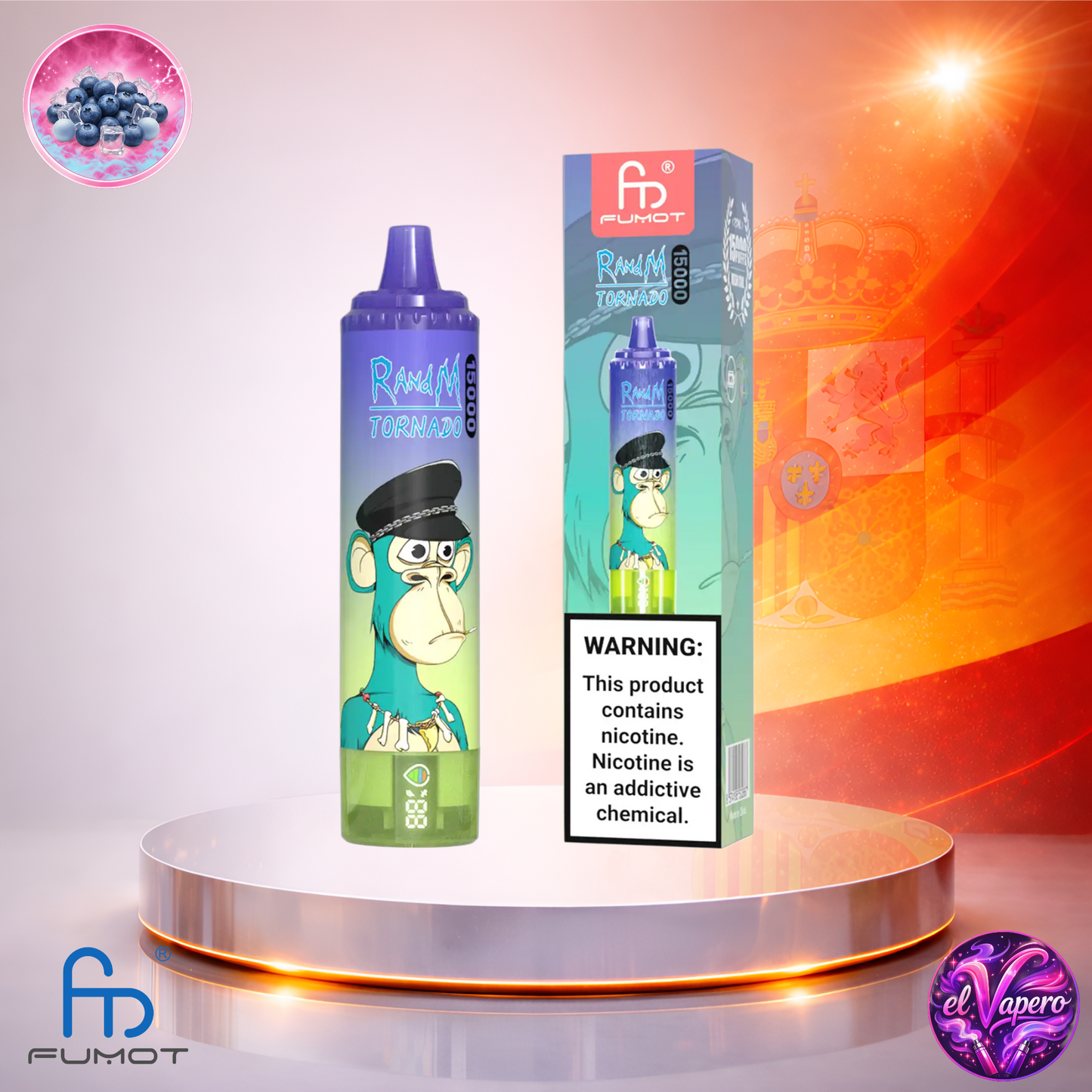 Vapers Desechables - Cigarrillo electrónico - España - Fumot - RandM Tornado - 15K - Blueberry Bubblegum 15000 Caladas - Más baratos