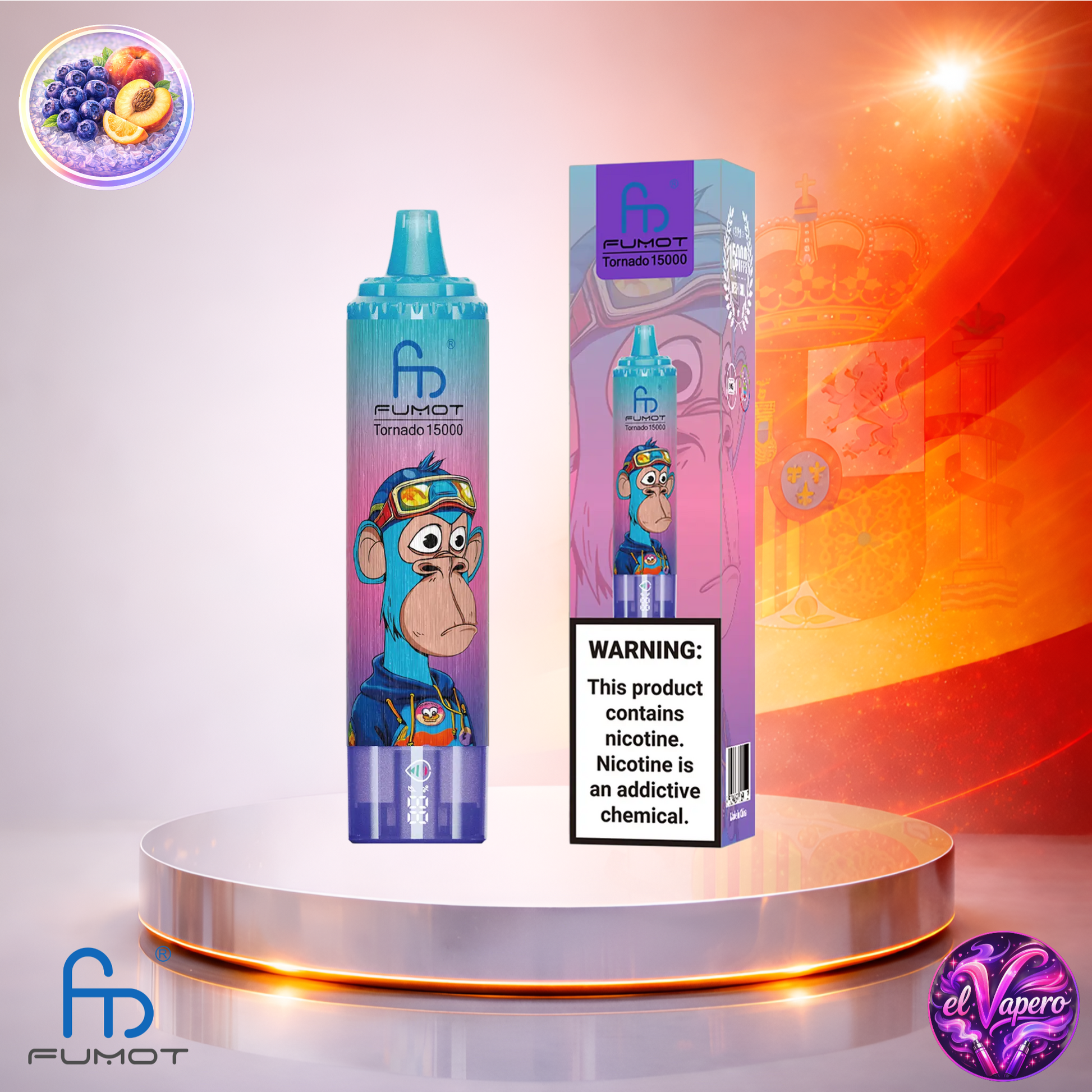 Vapers Desechables - Cigarrillo electrónico - España - Fumot - RandM Tornado - 15K - Blueberry Peach Ice 15000 Caladas - Más baratos