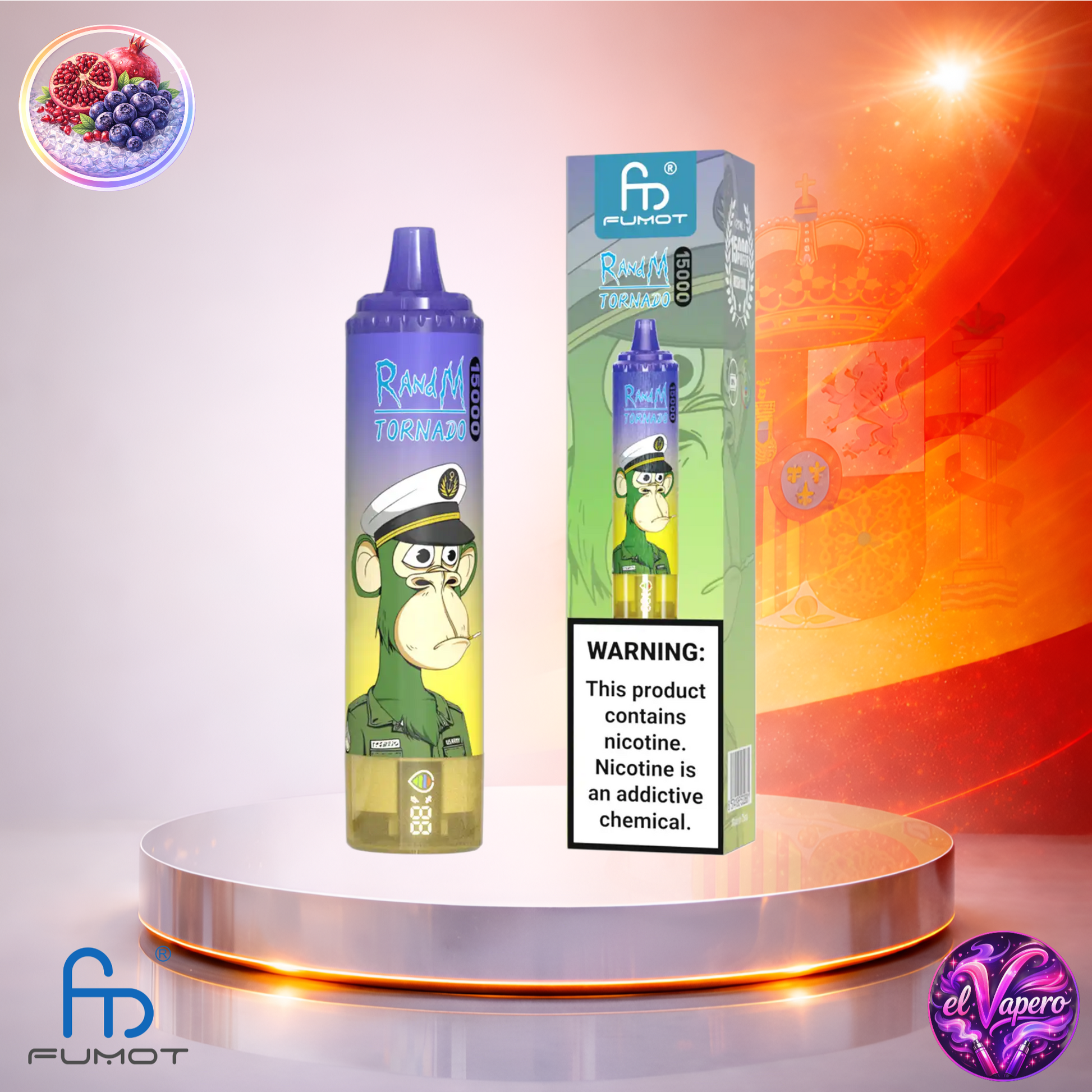 Vapers Desechables - Cigarrillo electrónico - España - Fumot - RandM Tornado - 15K - Blueberry Pomegrante 15000 Caladas - El mejor precio