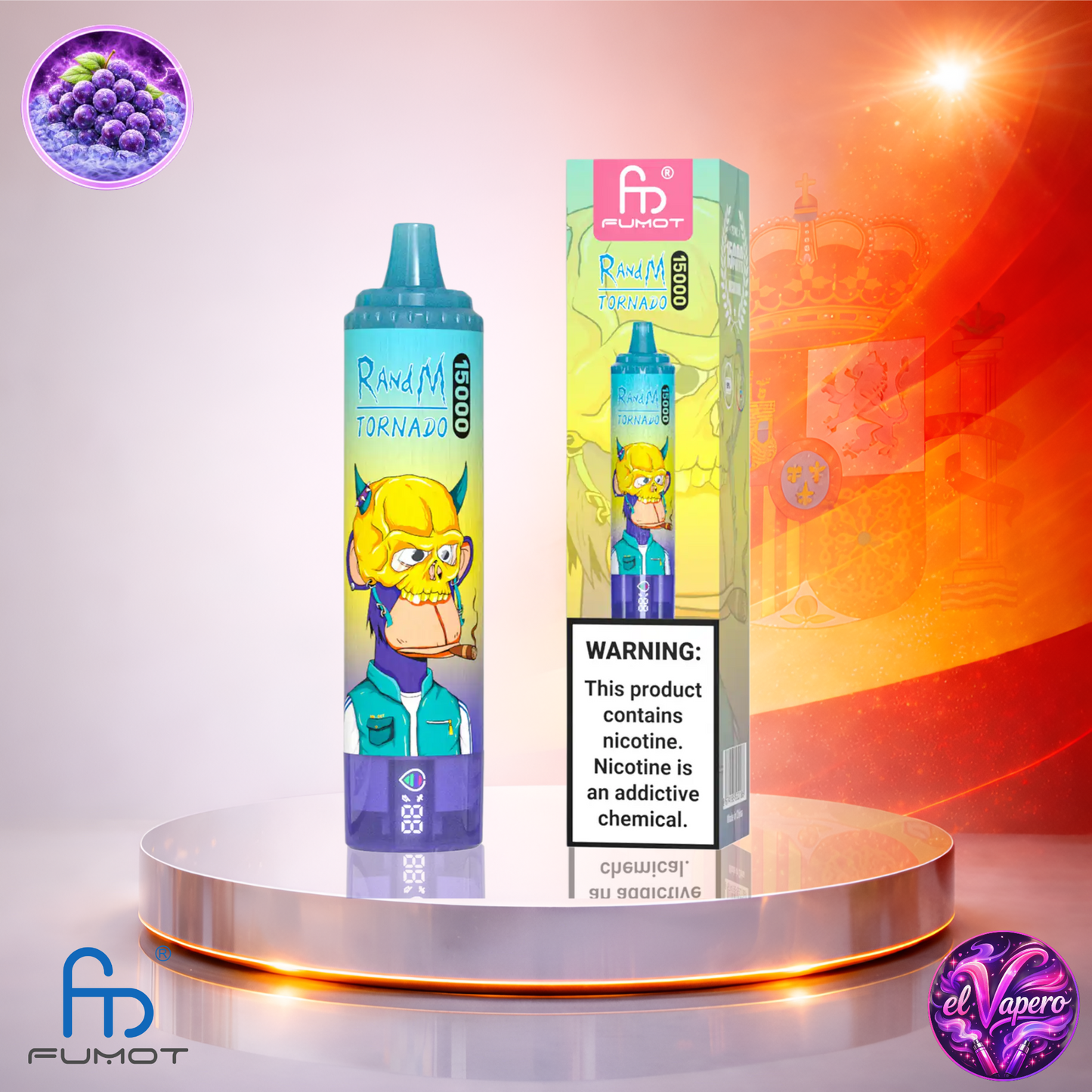Vapers Desechables - Cigarrillo electrónico - España - Fumot - RandM Tornado - 15K - Grape Ice 15000 Caladas - El mejor precio