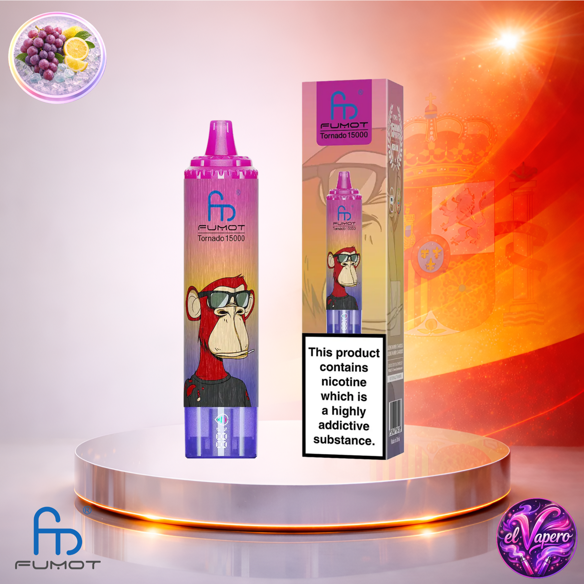 Vapers Desechables - Cigarrillo electrónico - España - Fumot - RandM Tornado - 15K - Grape Lemon 15000 Caladas - Los más baratos