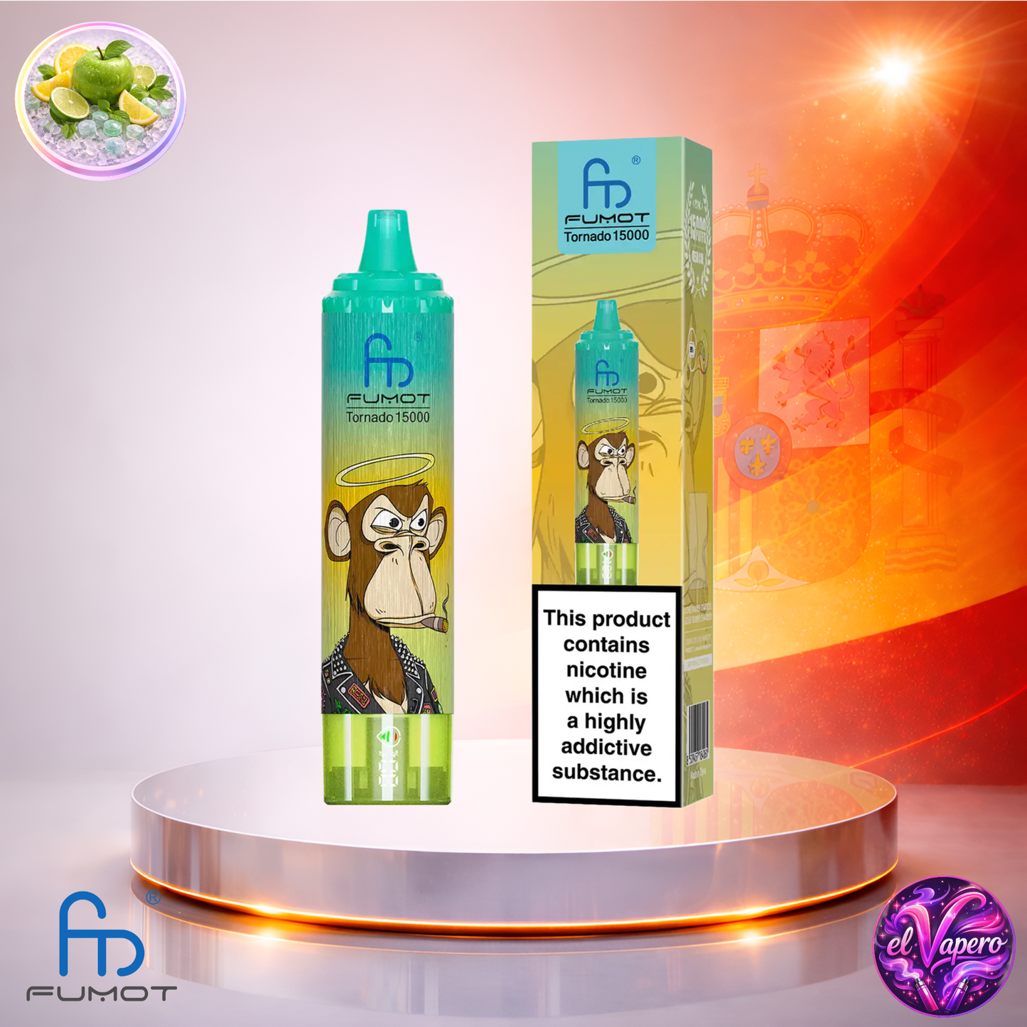 Vapers Desechables - Cigarrillo electrónico - España - Fumot - RandM Tornado - 15K - Green Apple Citrus Menthol 15000 Caladas - Los más baratos