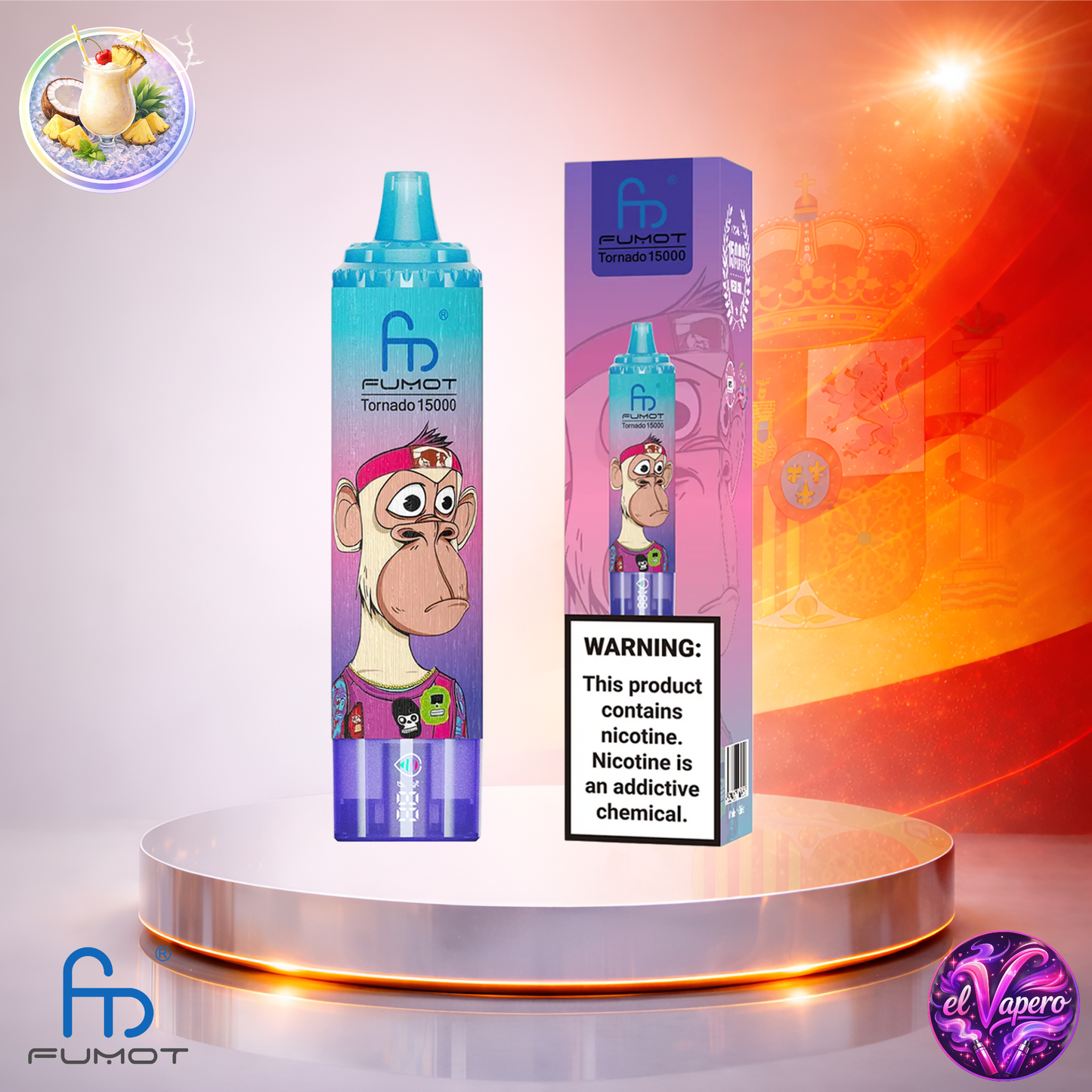 Vapers Desechables - Cigarrillo electrónico - España - Fumot - RandM Tornado - 15K - Pina Colada 15000 Caladas - El mejor precio