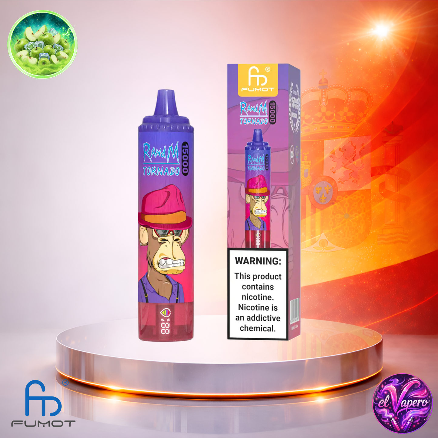 Vapers Desechables - Cigarrillo electrónico - España - Fumot - RandM Tornado - 15K - Sour Apple 15000 Caladas - Los más baratos