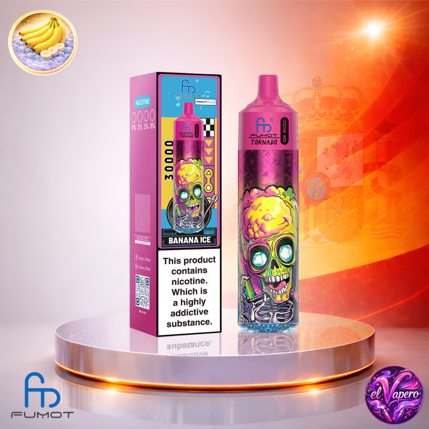 Vapers Desechables - Cigarrillo electrónico - España - Fumot - RandM - Tornado - 30K - Banana Ice 30000 Caladas - Los más baratos