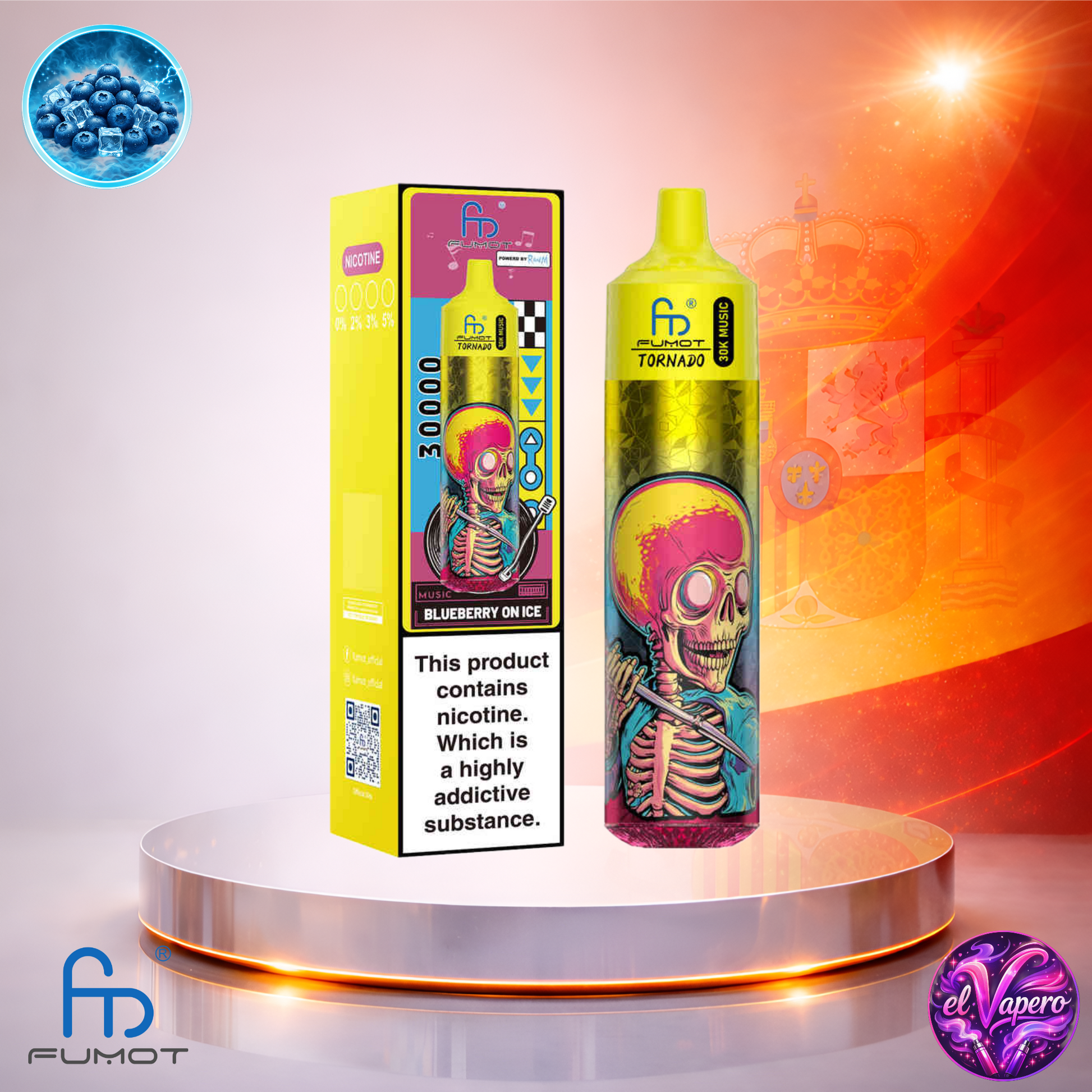 Vapers Desechables - Cigarrillo electrónico - España - Fumot - RandM - Tornado - 30K - Blueberry On Ice 30000 Caladas - Los más baratos