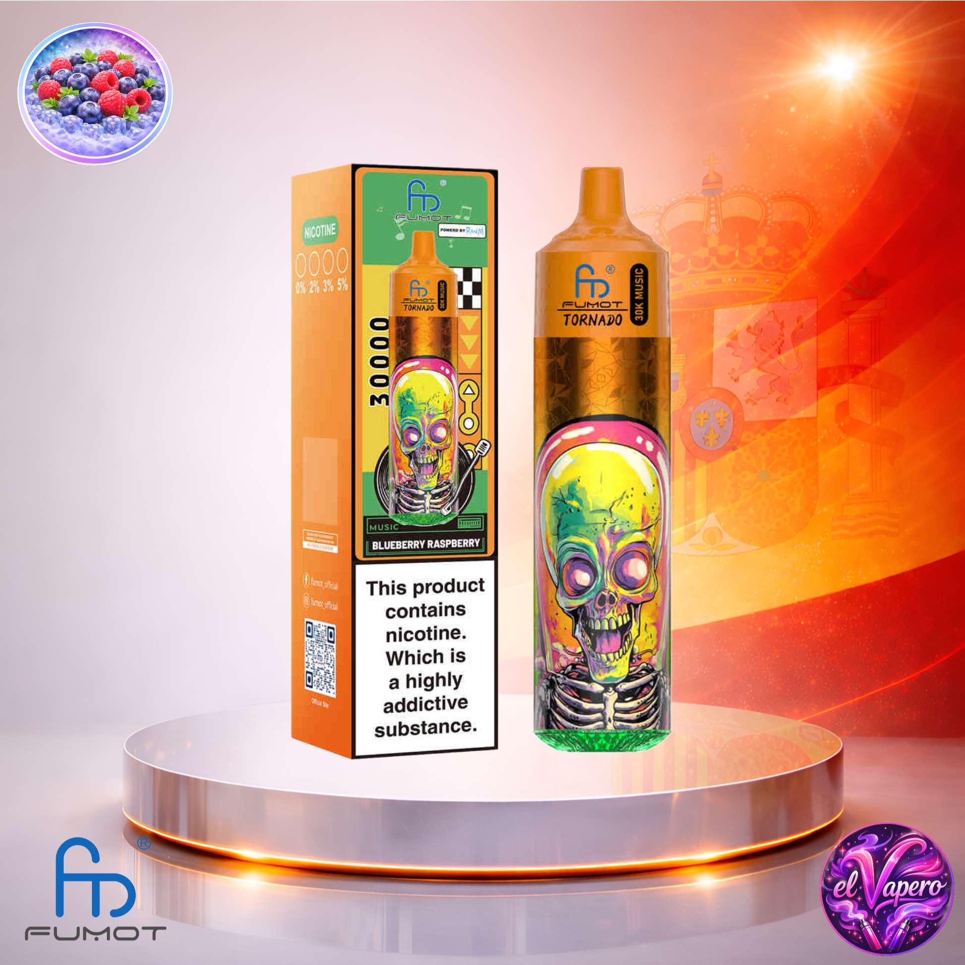 Vapers Desechables - Cigarrillo electrónico - España - Fumot - RandM - Tornado - 30K - Blueberry Raspberry 30000 Caladas - Más baratos
