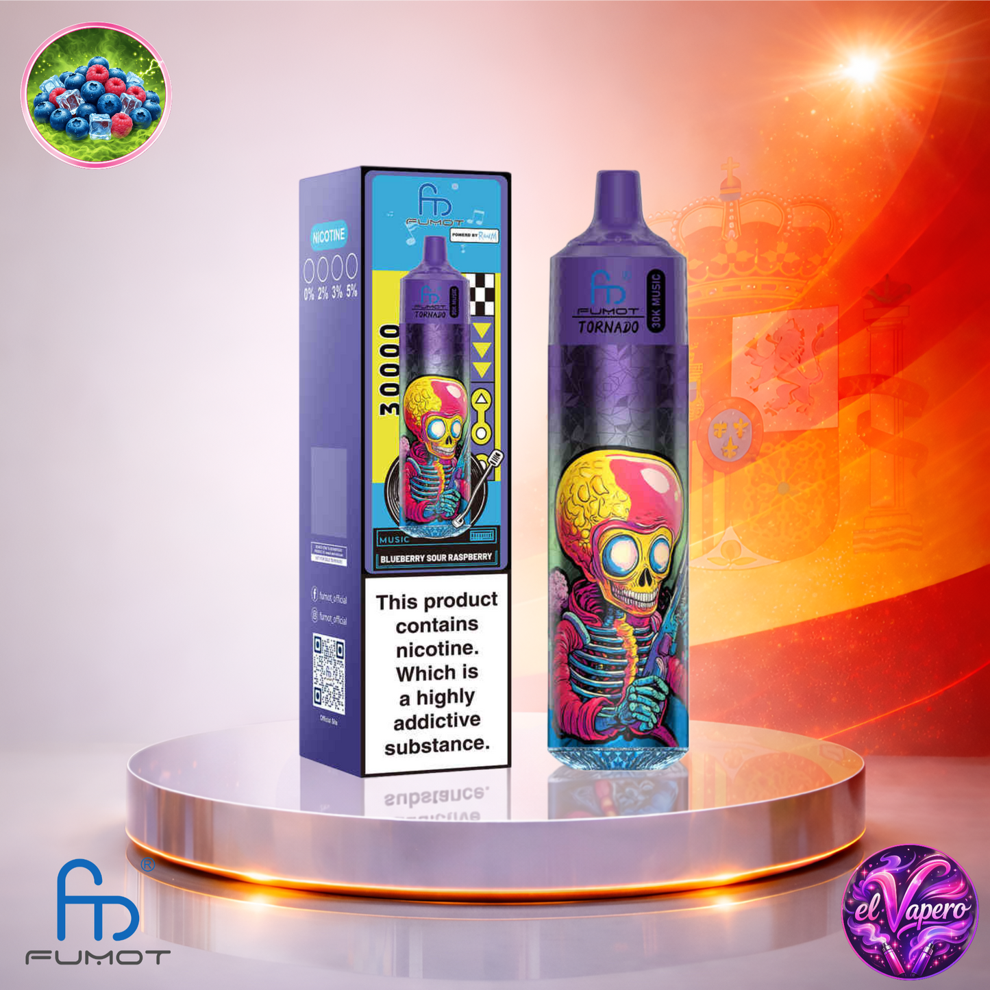 Vapers Desechables - Cigarrillo electrónico - España - Fumot - RandM - Tornado - 30K - Blueberry Sour Raspberry 30000 Caladas - El mejor precio