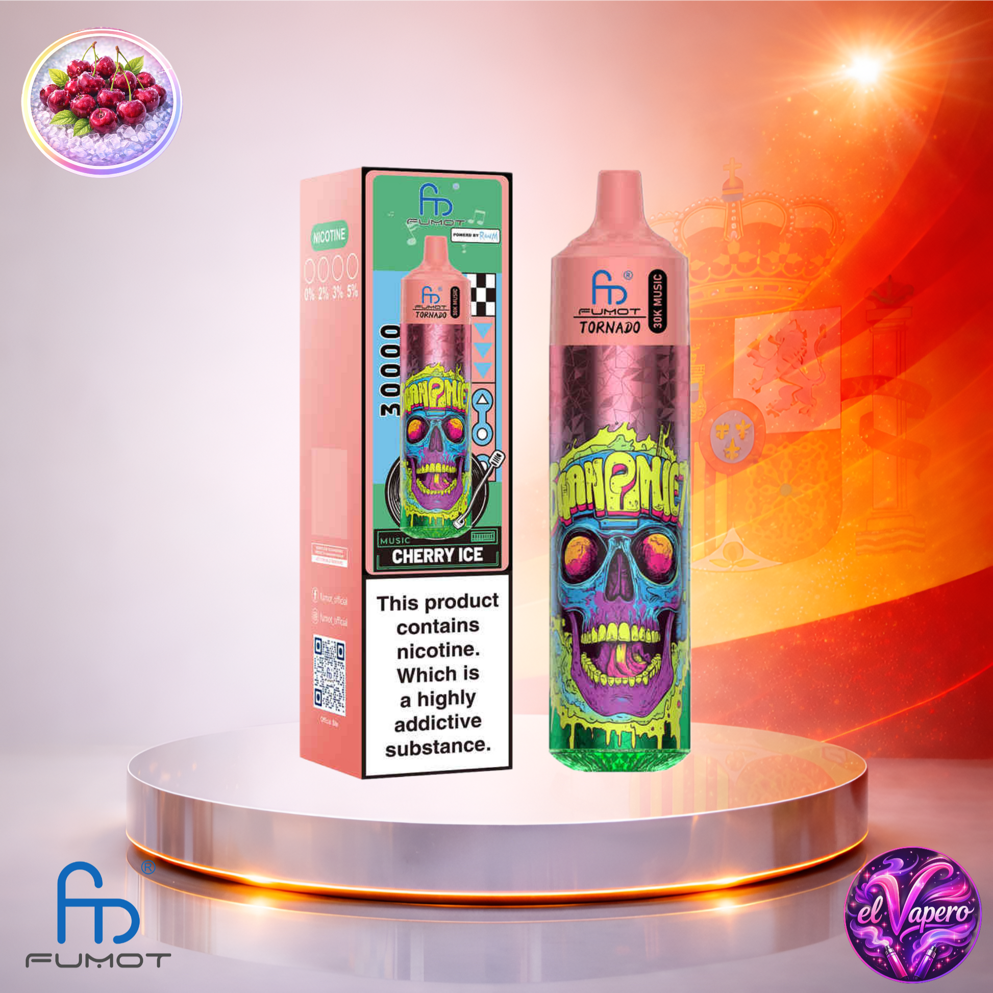 Vapers Desechables - Cigarrillo electrónico - España - Fumot - RandM - Tornado - 30K - Cherry Ice 30000 Caladas - Los más baratos