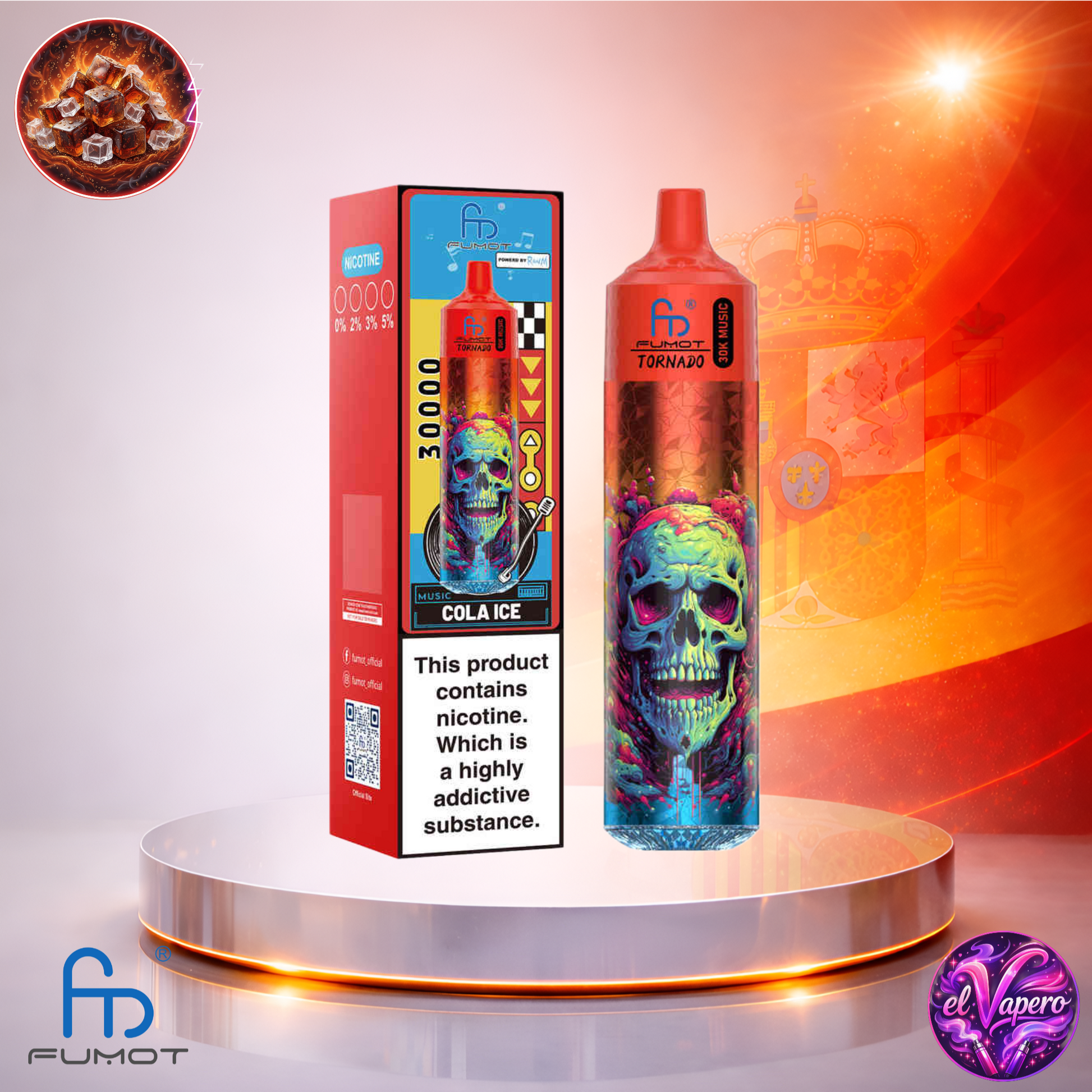 Vapers Desechables - Cigarrillo electrónico - España - Fumot - RandM - Tornado - 30K - Cola Ice 30000 Caladas - El mejor precio