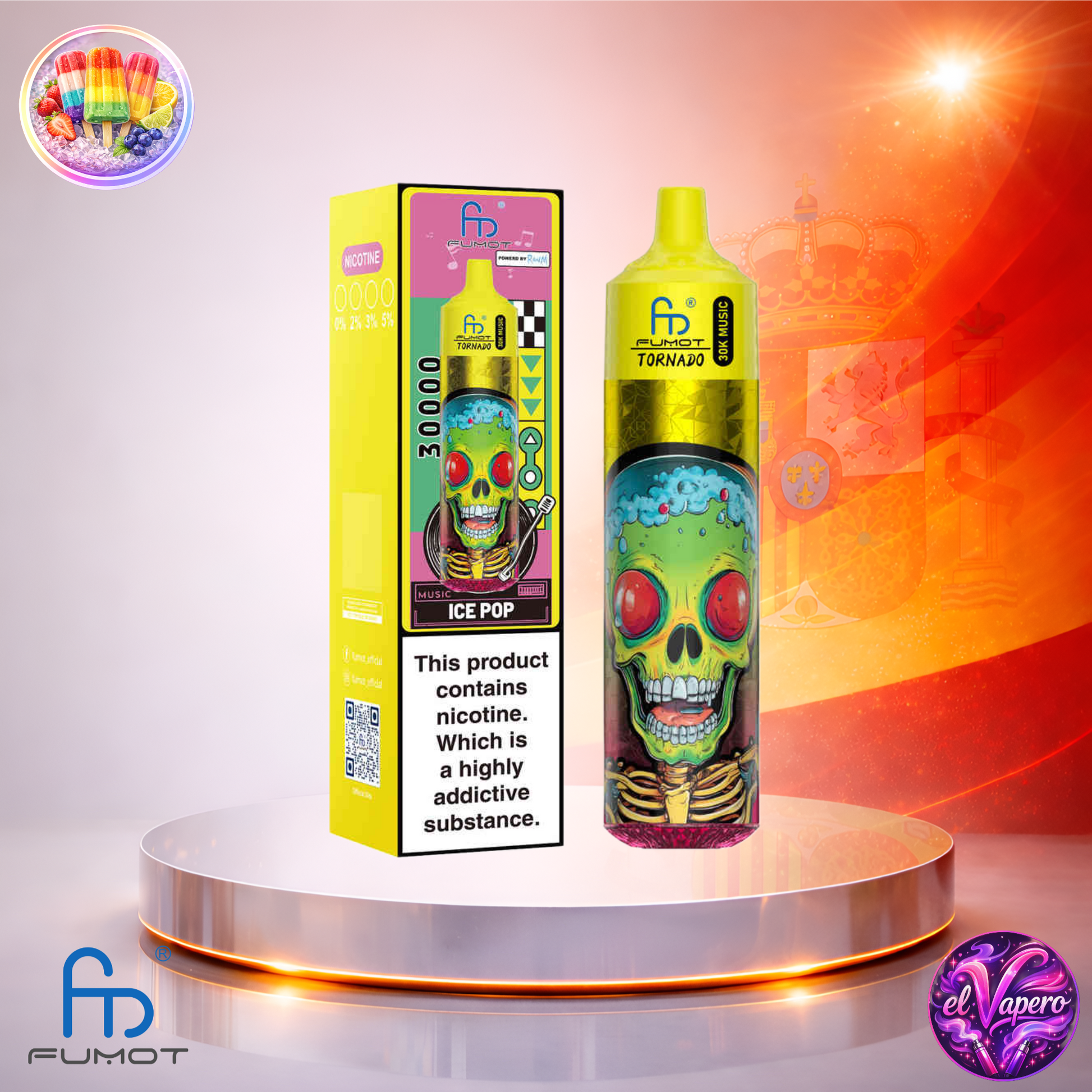 Vapers Desechables - Cigarrillo electrónico - España - Fumot - RandM - Tornado - 30K - Ice Pop 30000 Caladas - Más baratos