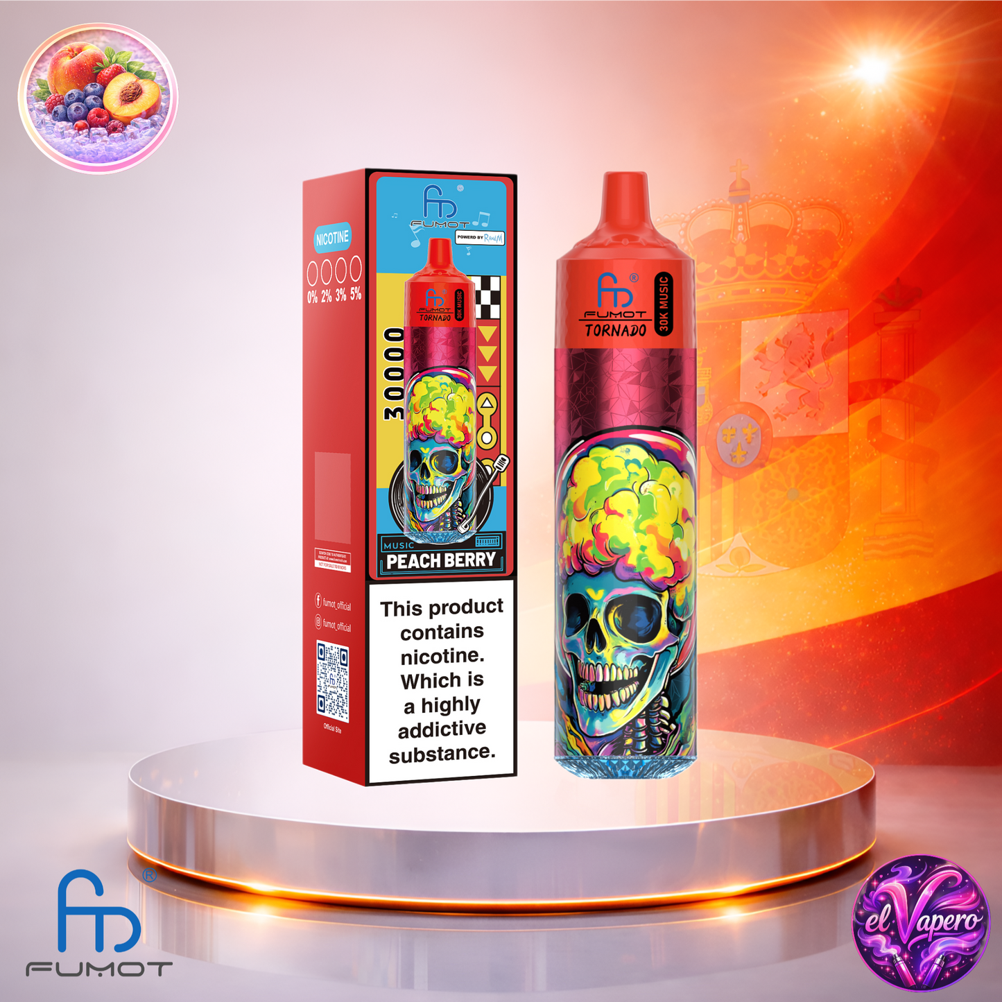 Vapers Desechables - Cigarrillo electrónico - España - Fumot - RandM - Tornado - 30K - Peach Berry 30000 Caladas - Los más baratos