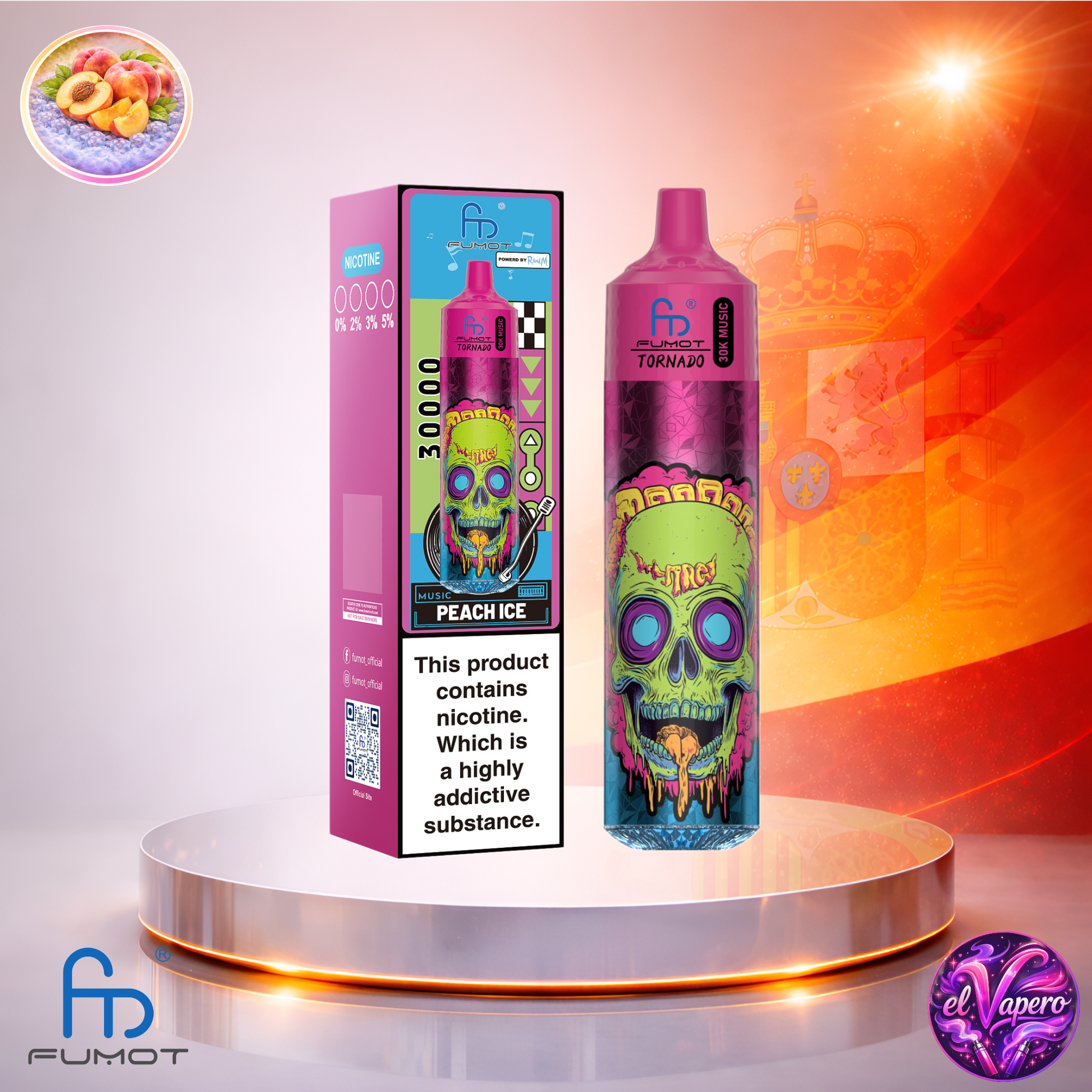 Vapers Desechables - Cigarrillo electrónico - España - Fumot - RandM - Tornado - 30K - Peach Ice 30000 Caladas - Los más baratos