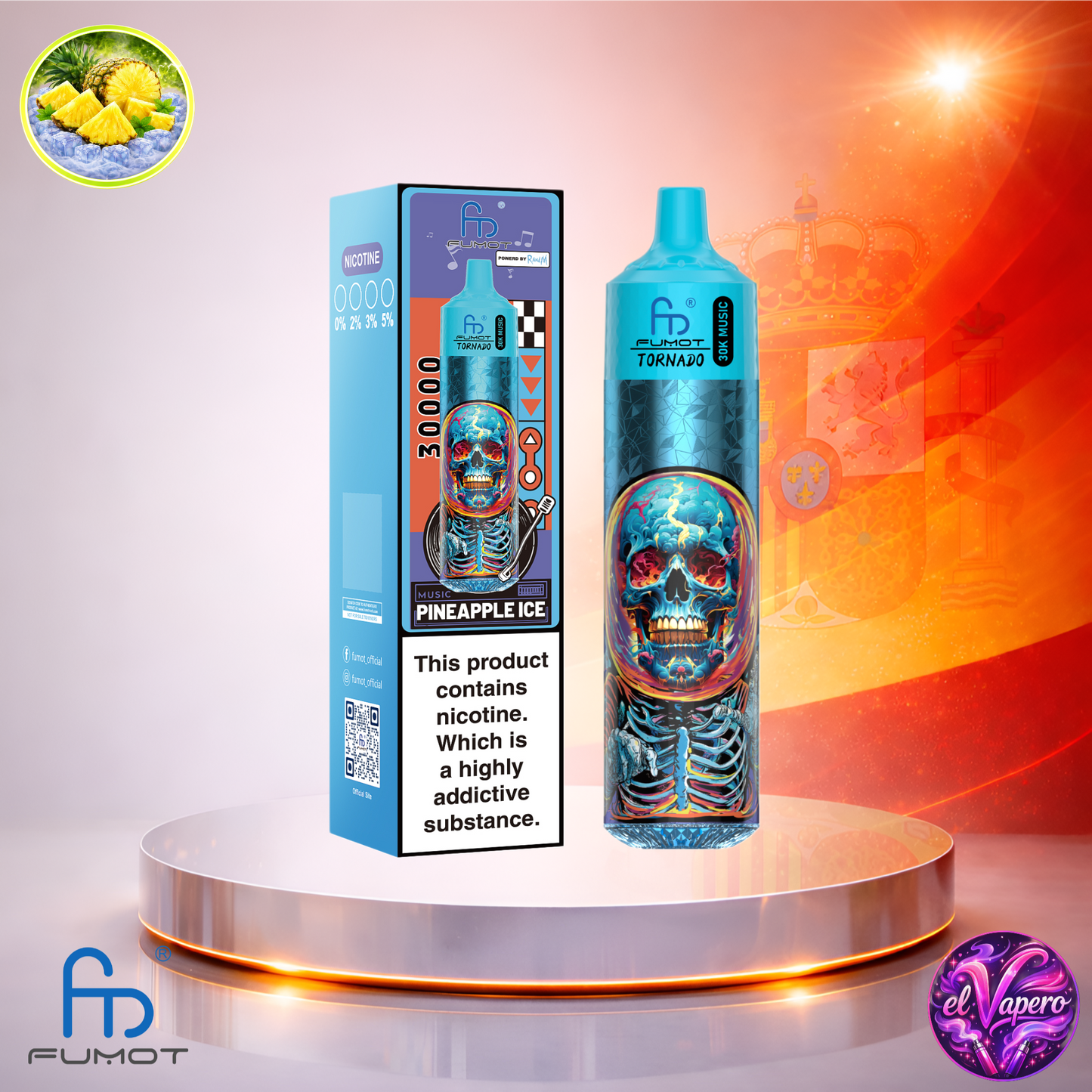 Vapers Desechables - Cigarrillo electrónico - España - Fumot - RandM - Tornado - 30K - Pineapple Ice 30000 Caladas - Más baratos