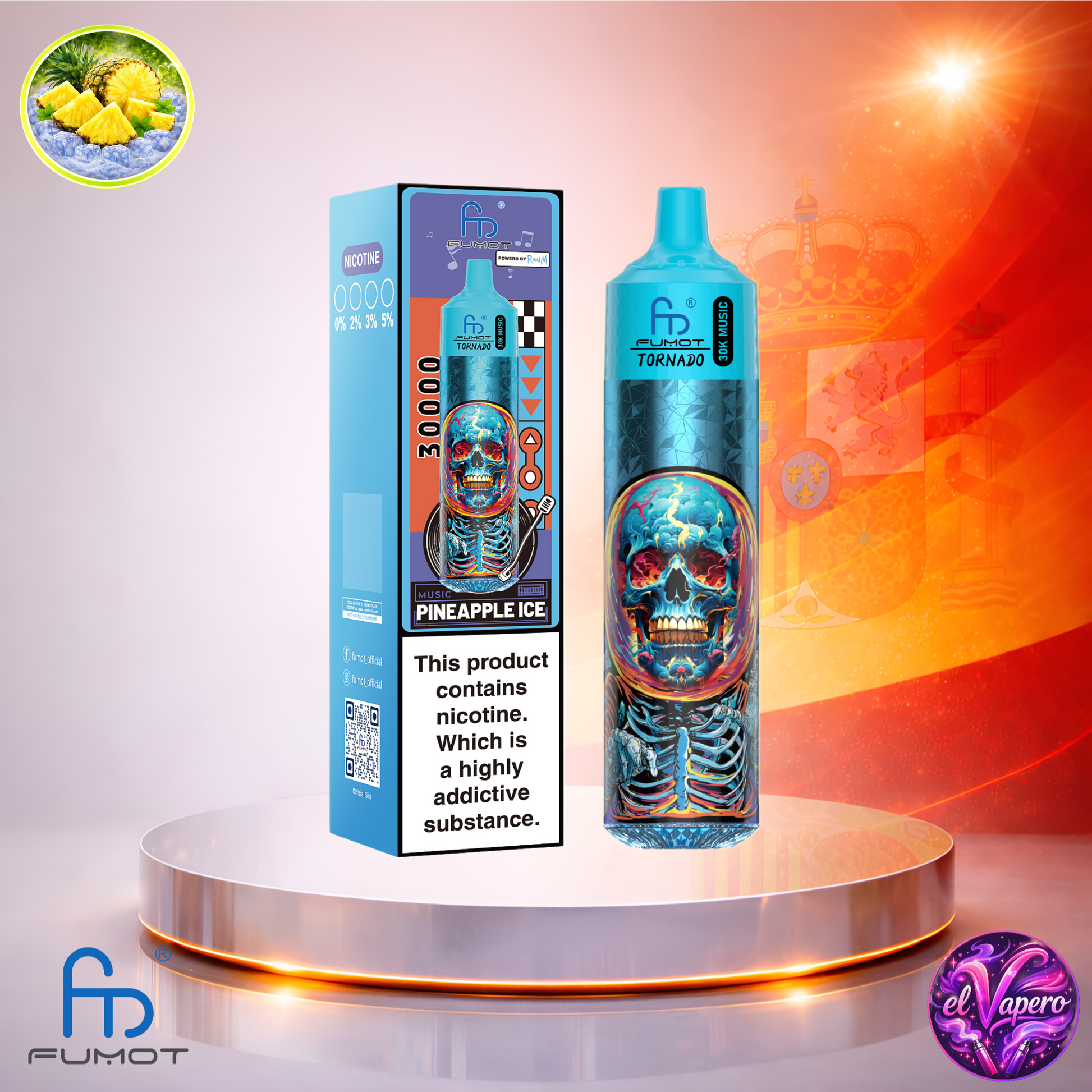 Vapers Desechables - Cigarrillo electrónico - España - Fumot - RandM - Tornado - 30K - Pineapple Ice 30000 Caladas - Más baratos