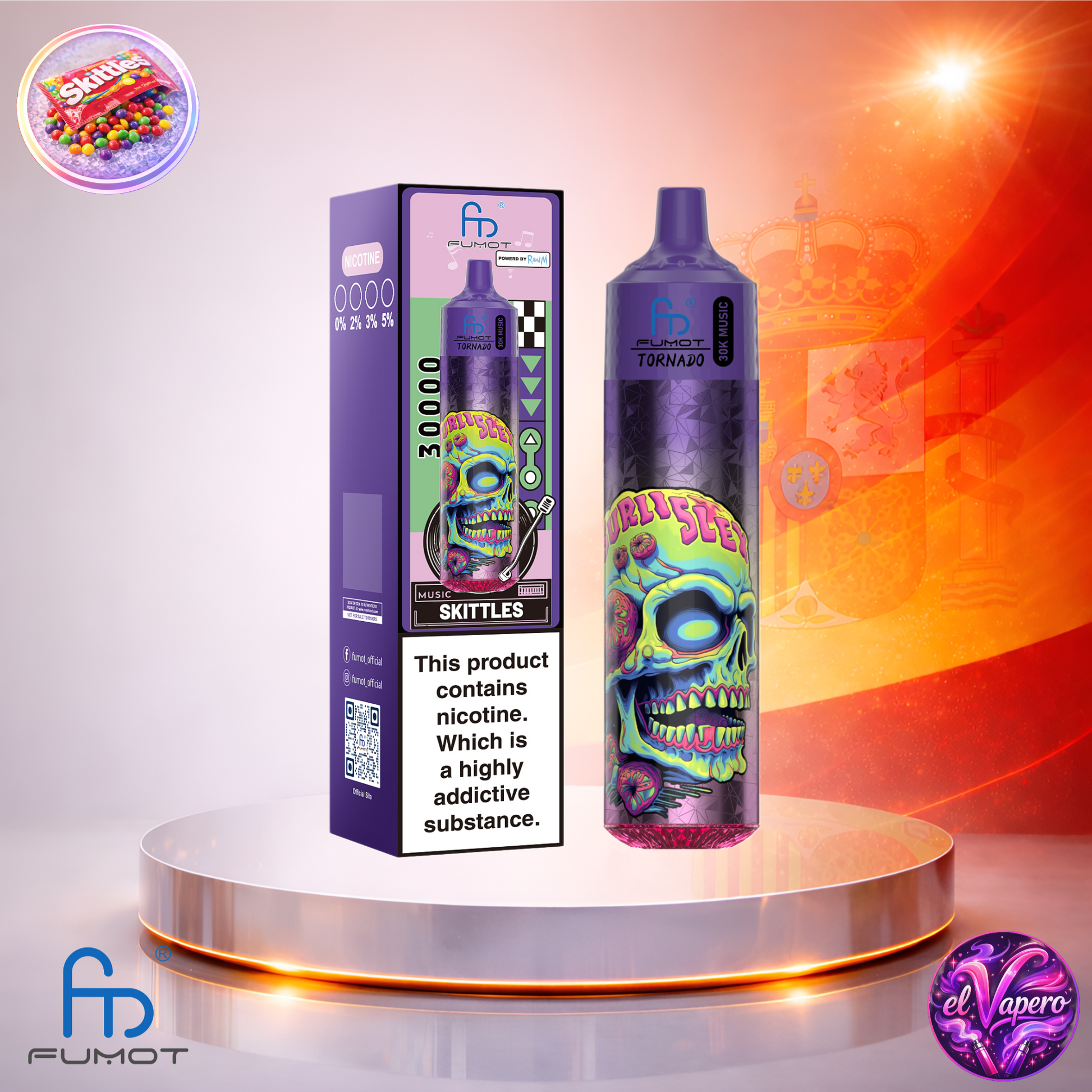 Vapers Desechables - Cigarrillo electrónico - España - Fumot - RandM - Tornado - 30K - Skittles 30000 Caladas - Más baratos