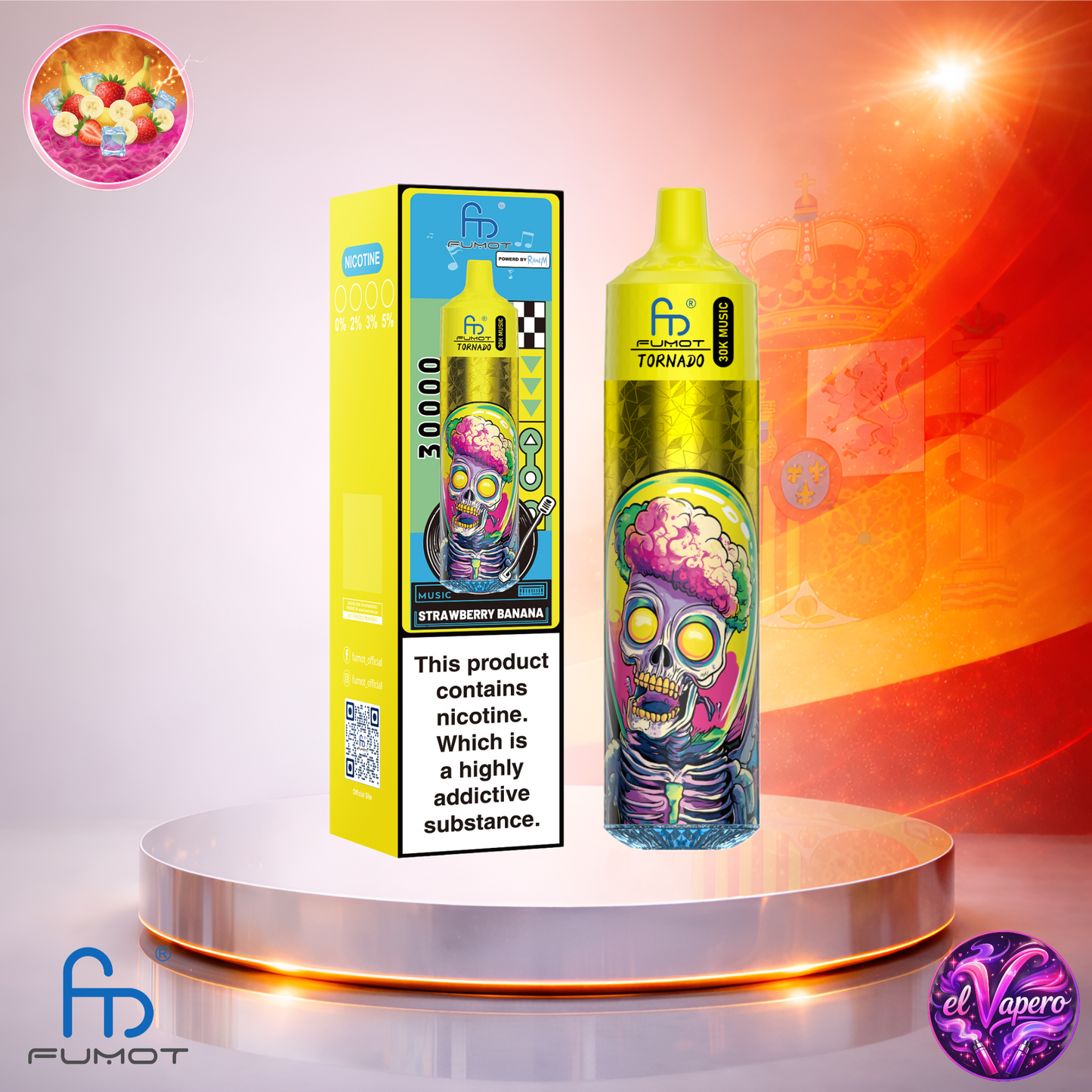 Vapers Desechables - Cigarrillo electrónico - España - Fumot - RandM - Tornado - 30K - Strawberry Banana 30000 Caladas - Más baratos