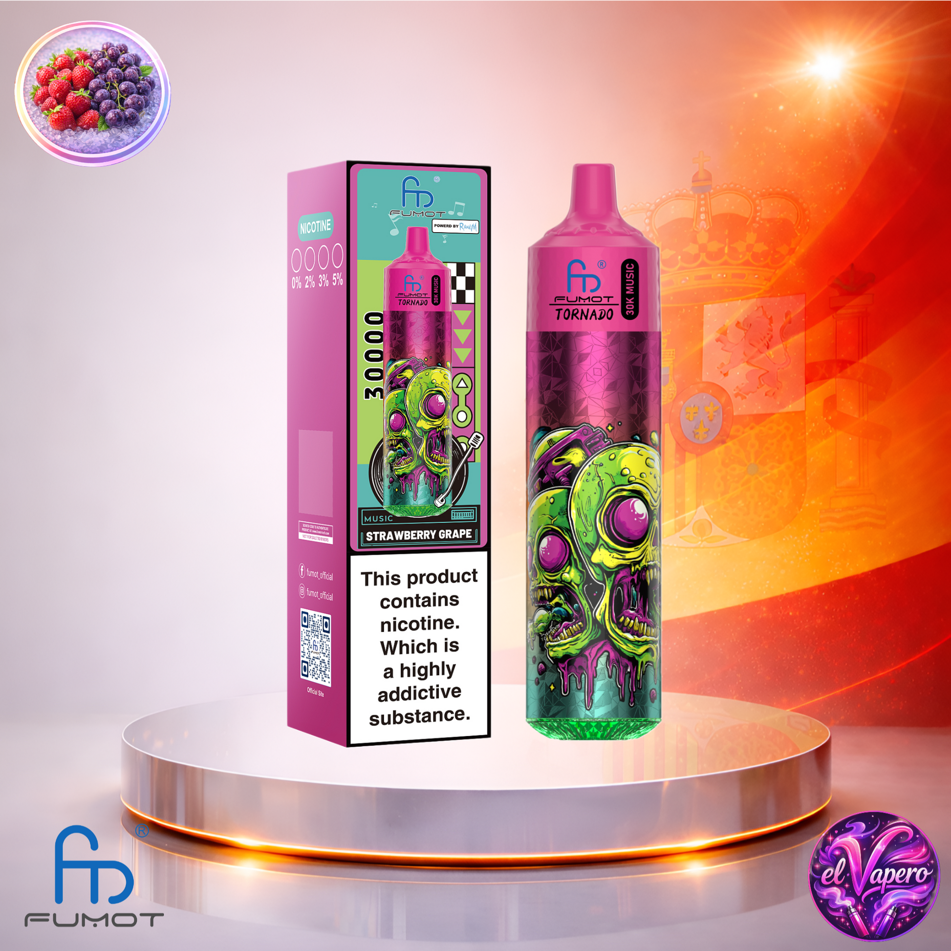 Vapers Desechables - Cigarrillo electrónico - España - Fumot - RandM - Tornado - 30K - Strawberry Grape 30000 Caladas - Más baratos