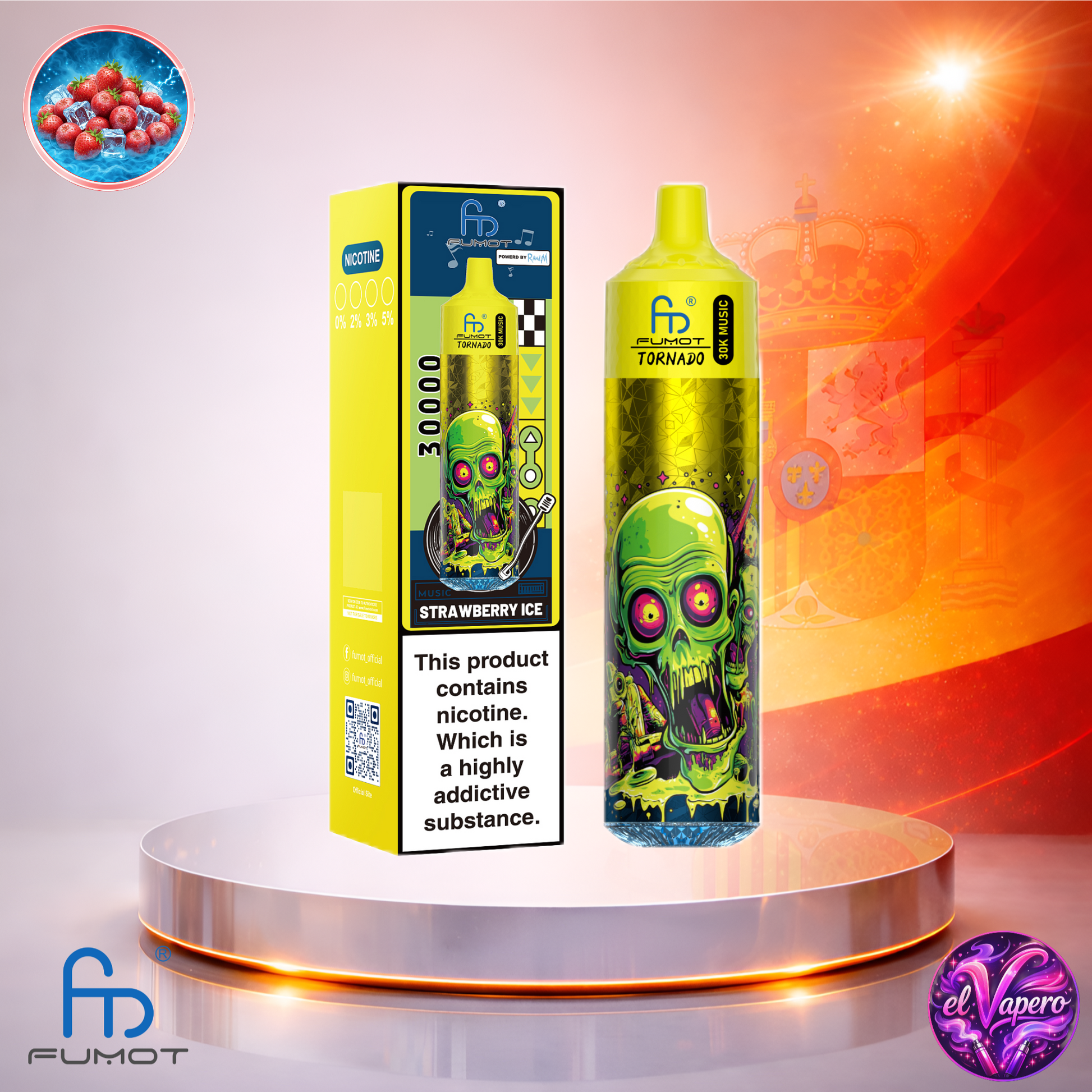 Vapers Desechables - Cigarrillo electrónico - España - Fumot - RandM - Tornado - 30K - Strawberry Ice 30000 Caladas - El mejor precio