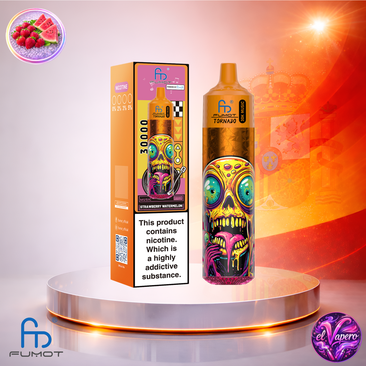 Vapers Desechables - Cigarrillo electrónico - España - Fumot - RandM - Tornado - 30K - Strawberry Watermelon 30000 Caladas - El mejor precio