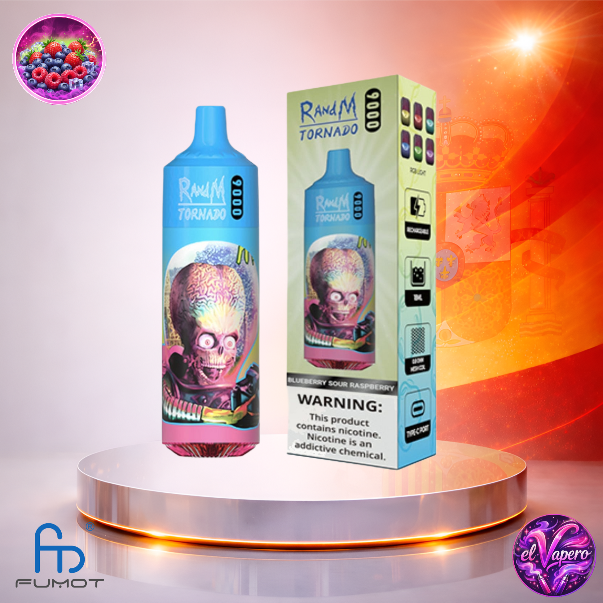 Vapers Desechables - Cigarrillo electrónico - España - Fumot - RandM Tornado - 9K - Blueberry Sour Raspberry 9000 Caladas - Más baratos