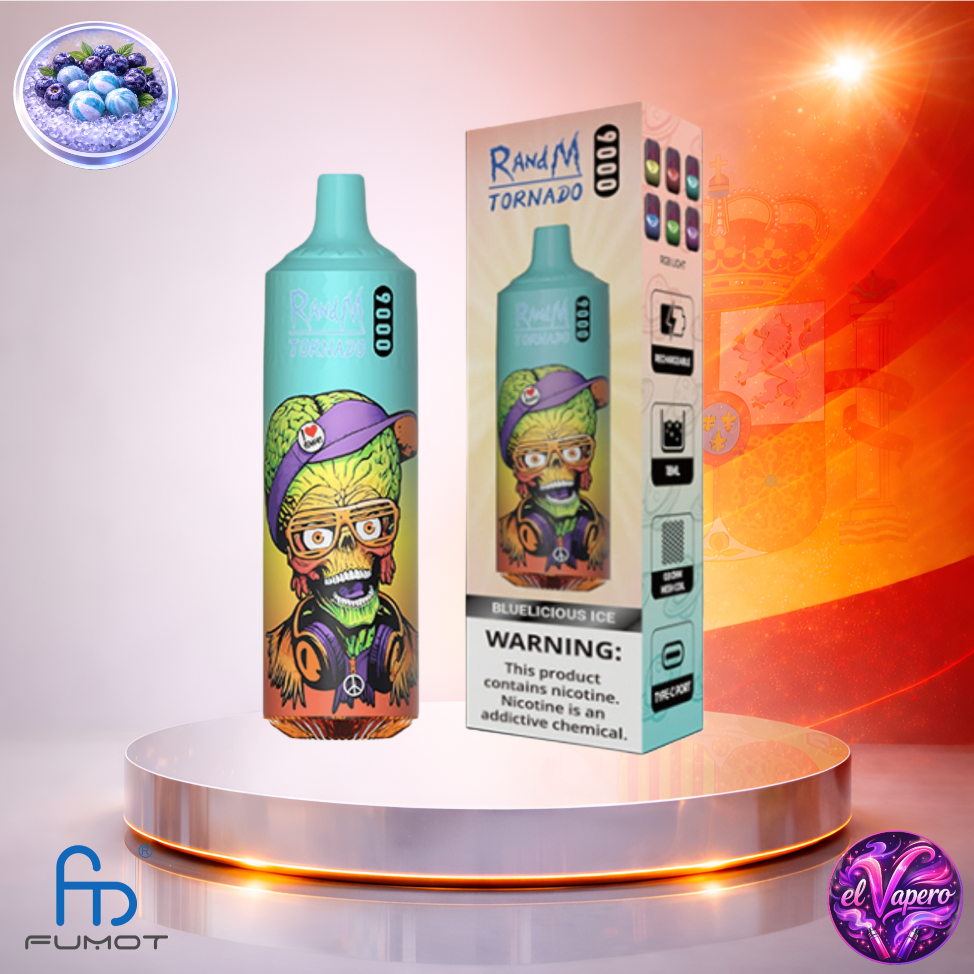 Vapers Desechables - Cigarrillo electrónico - España - Fumot - RandM Tornado - 9K - Bluelicious Ice 9000 Caladas - Más baratos