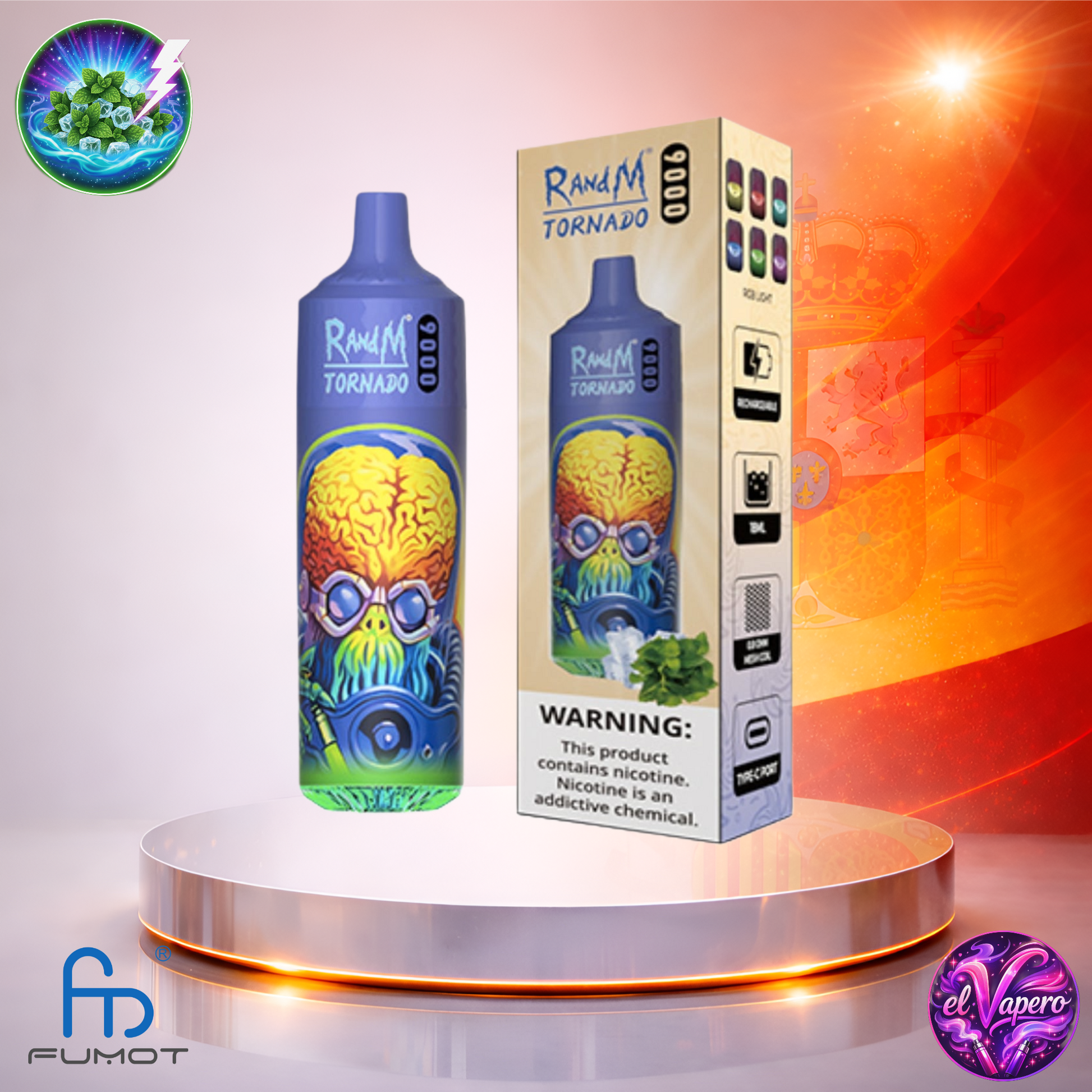 Vapers Desechables - Cigarrillo electrónico - España - Fumot - RandM Tornado - 9K - Cool Mint 9000 Caladas - El mejor precio