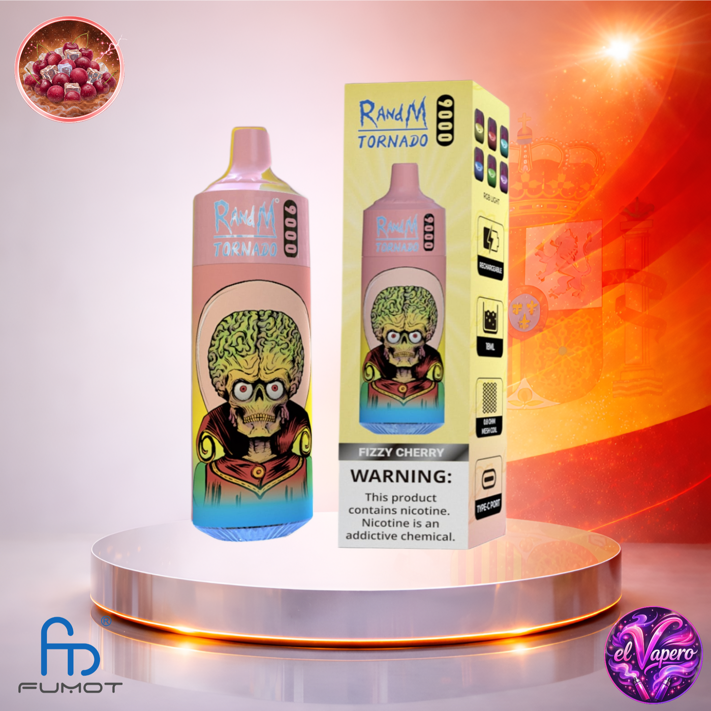 Vapers Desechables - Cigarrillo electrónico - España - Fumot - RandM Tornado - 9K - Fizzy Cherry 9000 Caladas - Los más baratos