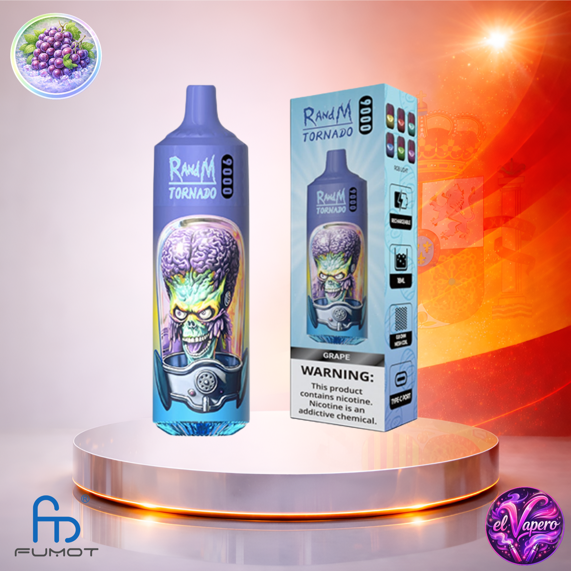Vapers Desechables - Cigarrillo electrónico - España - Fumot - RandM Tornado - 9K - Grape 9000 Caladas - Más baratos