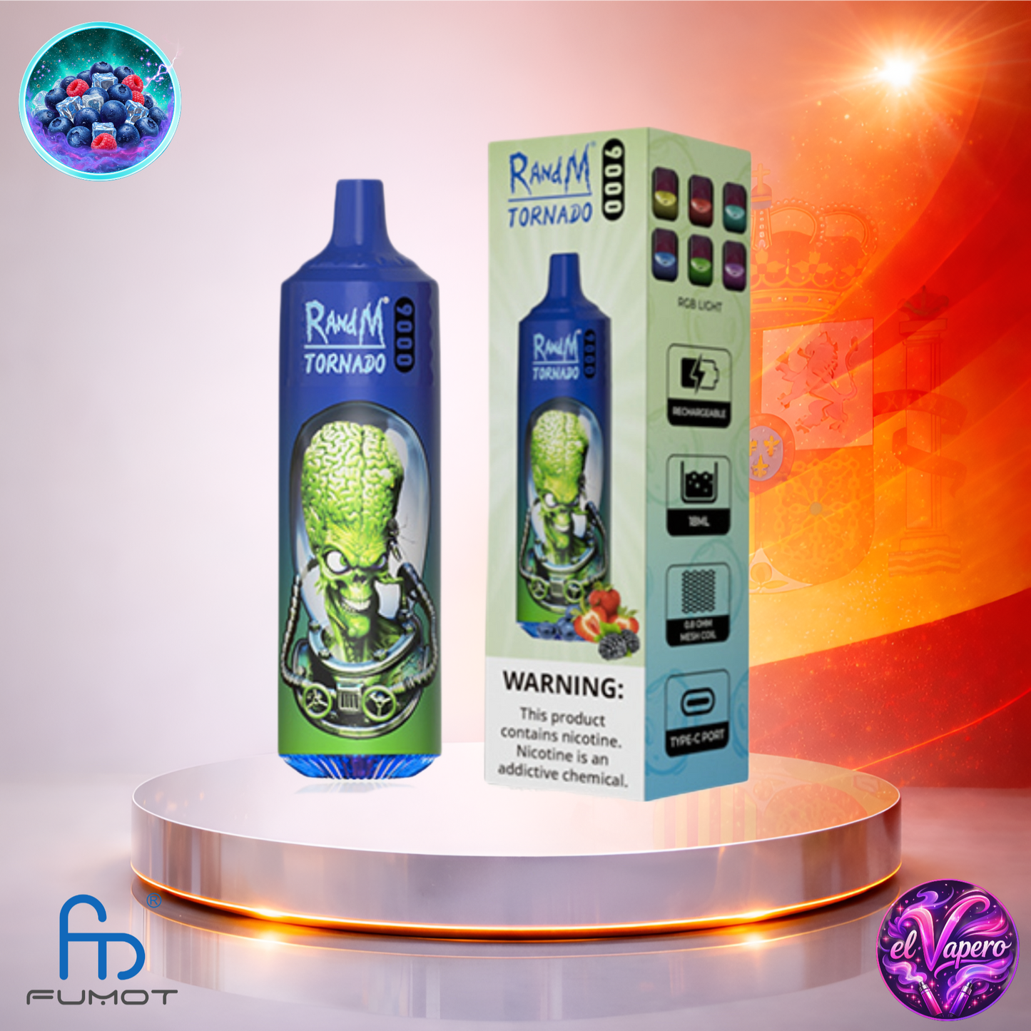 Vapers Desechables - Cigarrillo electrónico - España - Fumot - RandM Tornado - 9K - Mr Blue 9000 Caladas - El mejor precio