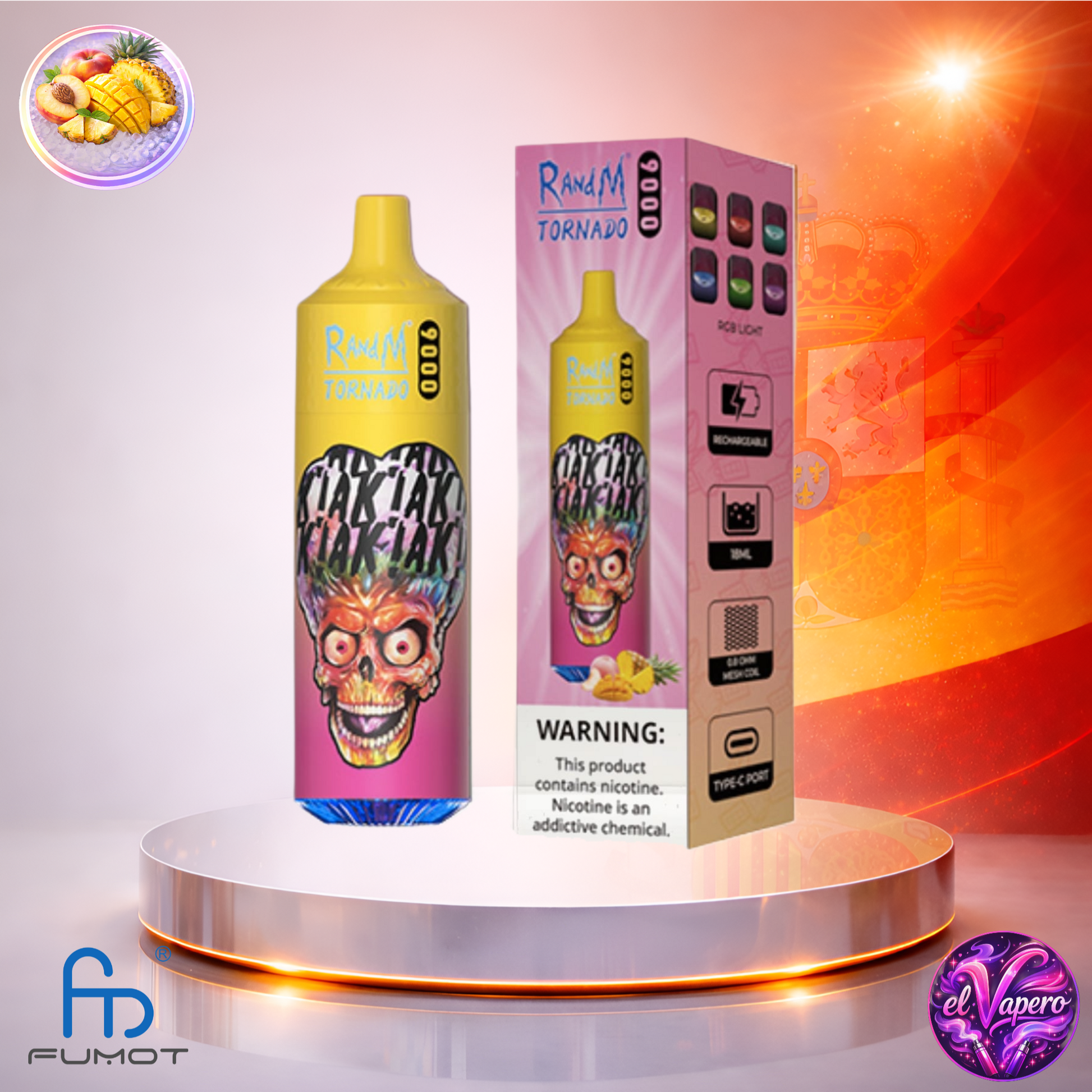 Vapers Desechables - Cigarrillo electrónico - España - Fumot - RandM Tornado - 9K - Peach Mango Pineapple 9000 Caladas - Los más baratos