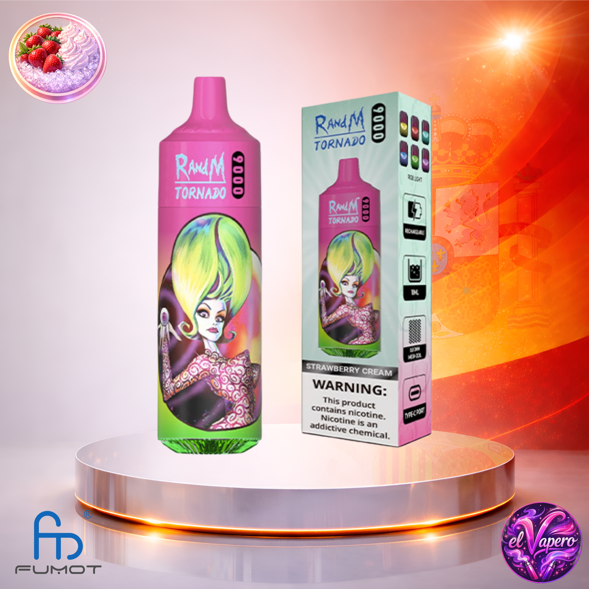 Vapers Desechables - Cigarrillo electrónico - España - Fumot - RandM Tornado - 9K - Strawberry Cream 9000 Caladas - El mejor precio
