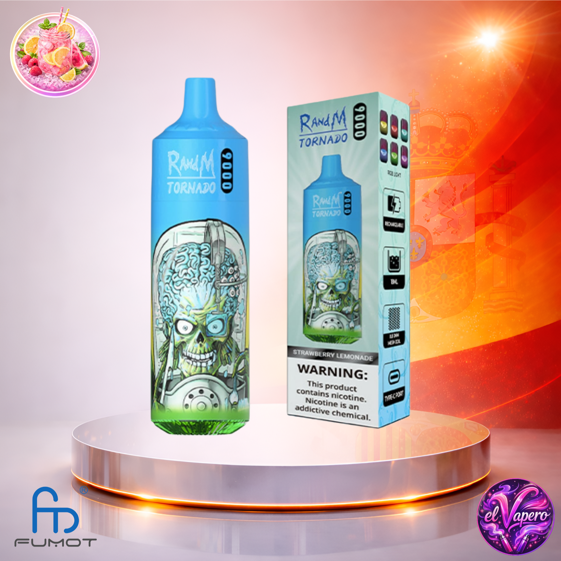 Vapers Desechables - Cigarrillo electrónico - España - Fumot - RandM Tornado - 9K - Strawberry Lemonade 9000 Caladas - Más baratos