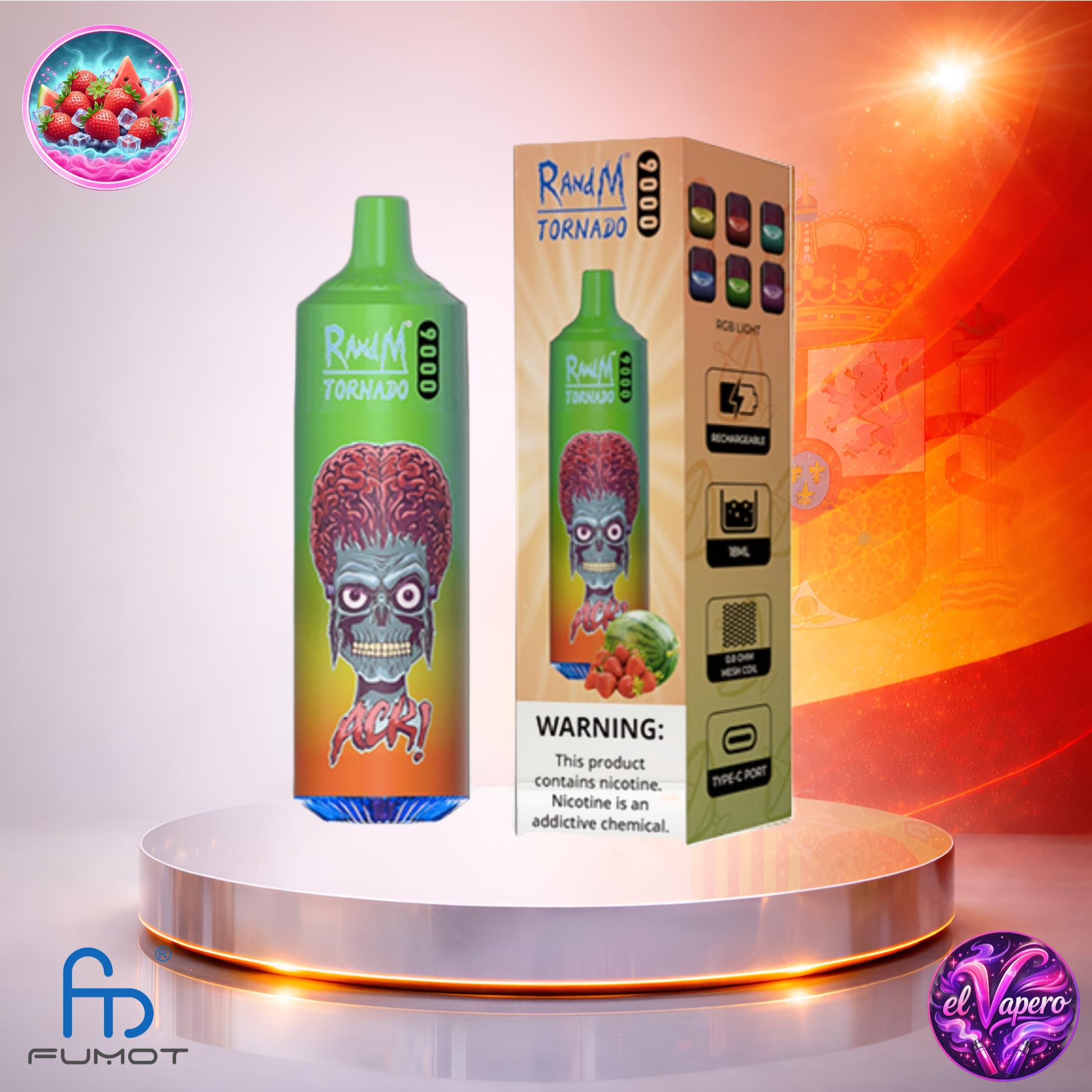 Vapers Desechables - Cigarrillo electrónico - España - Fumot - RandM Tornado - 9K - Strawberry Watermelon 9000 Caladas - El mejor precio