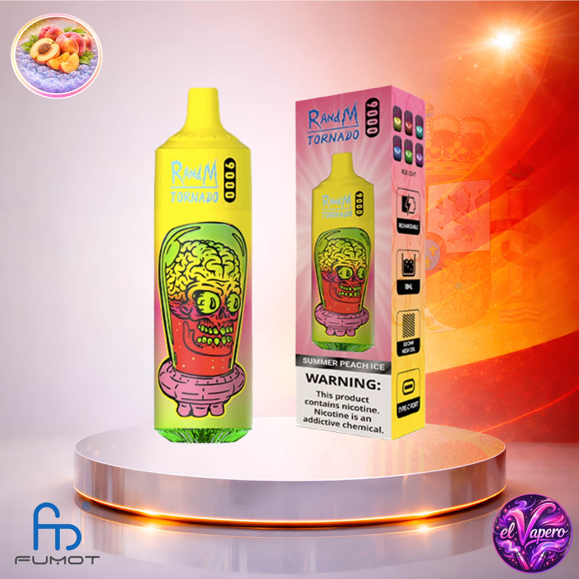 Vapers Desechables - Cigarrillo electrónico - España - Fumot - RandM Tornado - 9K - Summer Peach Ice 9000 Caladas - Más baratos