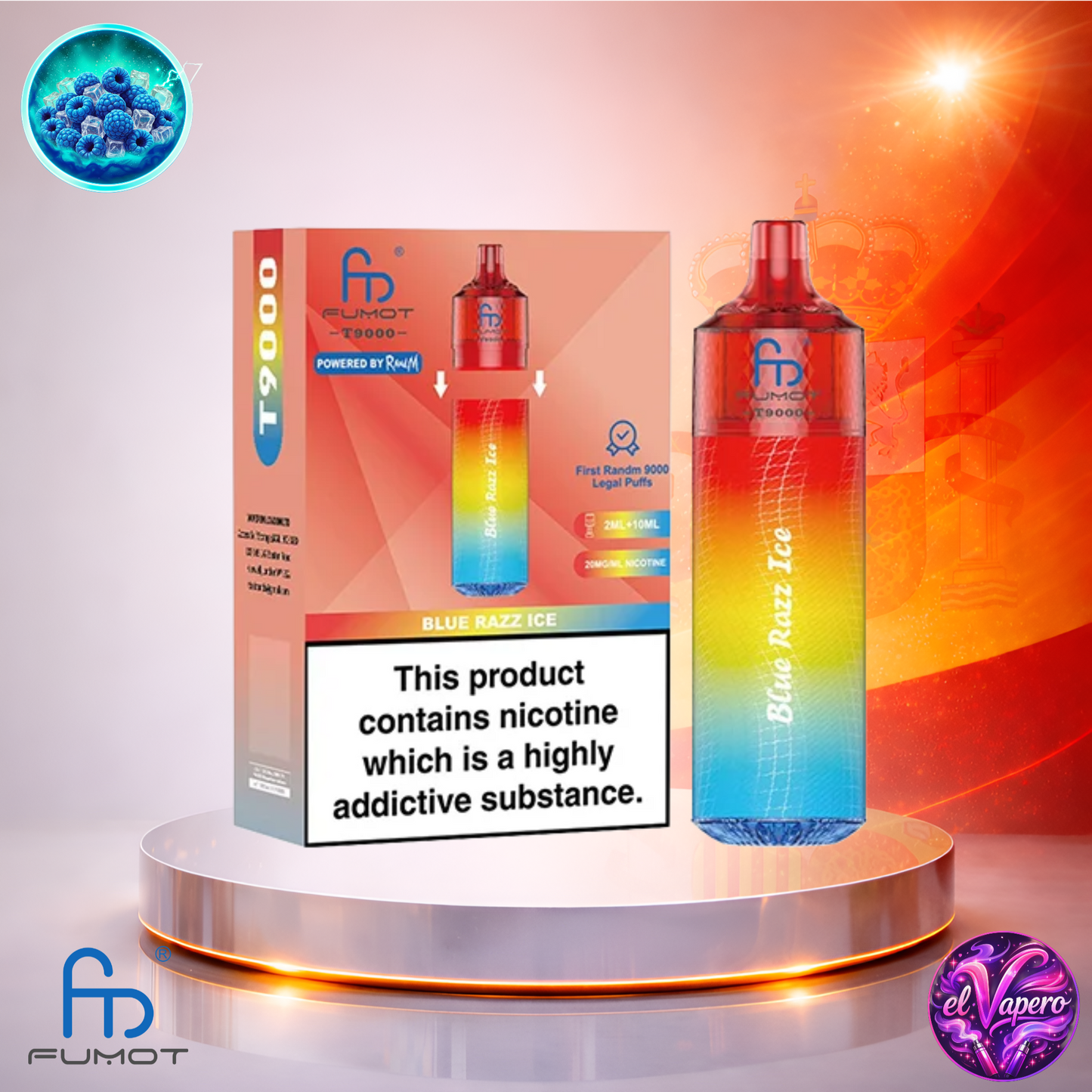 Vapers Desechables - Cigarrillo electrónico - España - Fumot - T9000 - 9K - Blue Razz Ice 9000 Caladas - Los más baratos