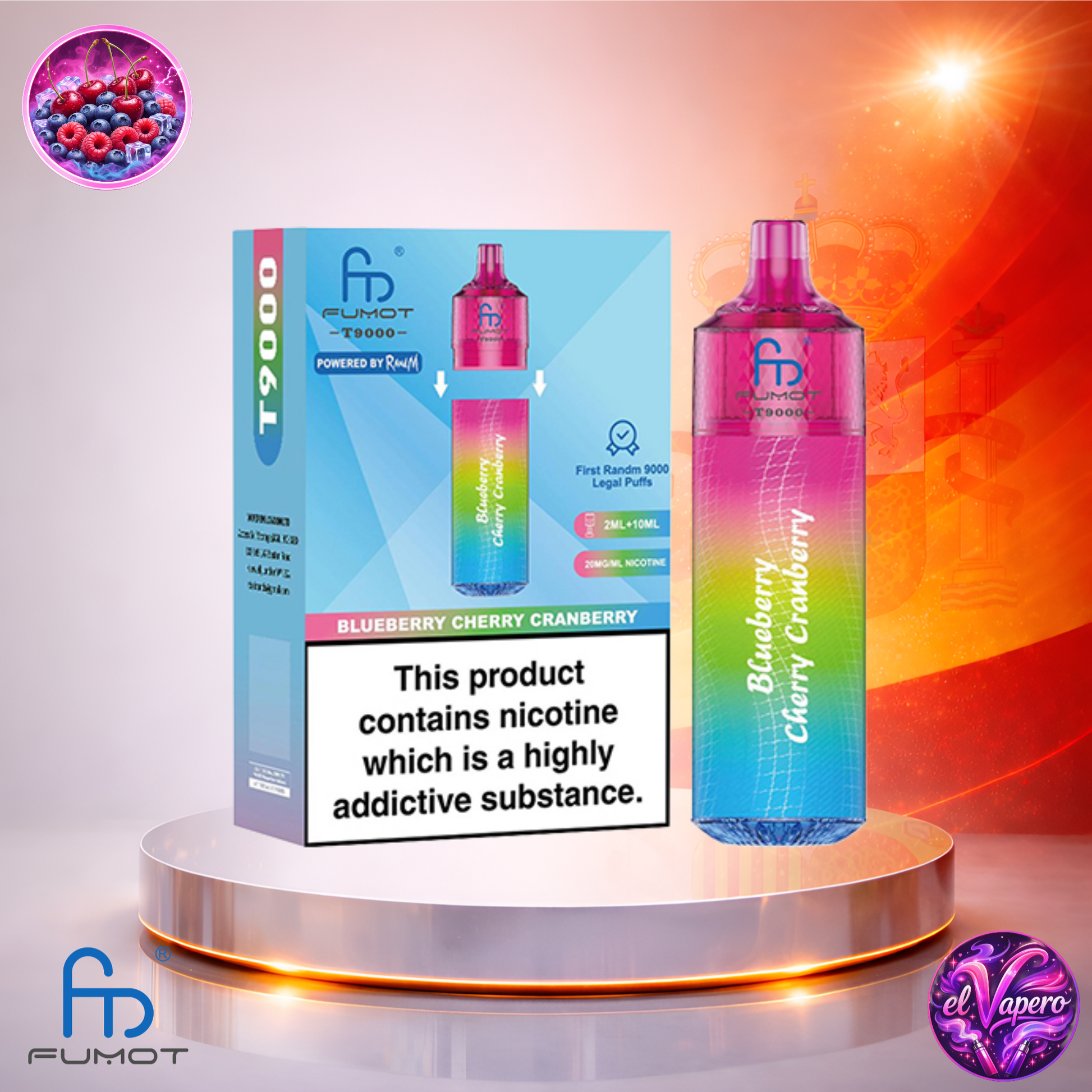 Vapers Desechables - Cigarrillo electrónico - España - Fumot - T9000 - 9K - Blueberry Chery Cranberry 9000 Caladas - El mejor precio