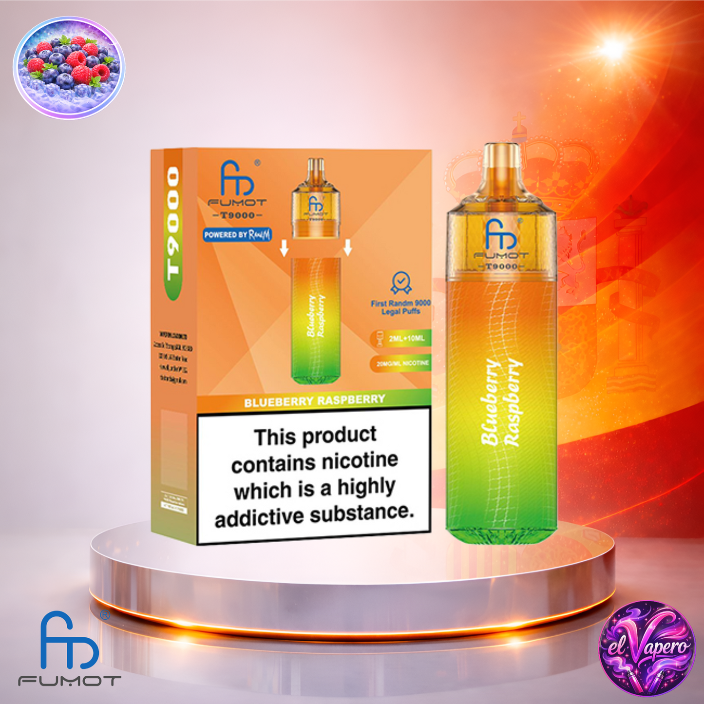 Vapers Desechables - Cigarrillo electrónico - España - Fumot - T9000 - 9K - Blueberry Raspberry 9000 Caladas - El mejor precio