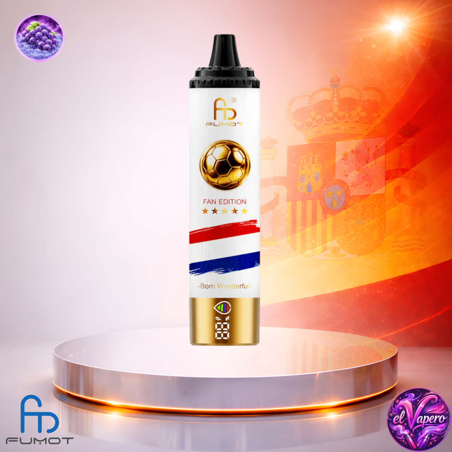 Cigarrillo electrónico desechable Fumot Tornado 15K Fan Edition España Blueberry On Ice con hasta 15000 caladas y sabor a arándano helado