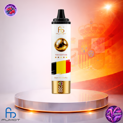 Vaper desechable Fumot Tornado 15K Fan Edition España Blueberry Raspberry con hasta 15000 caladas y sabor a arándano con frambuesa