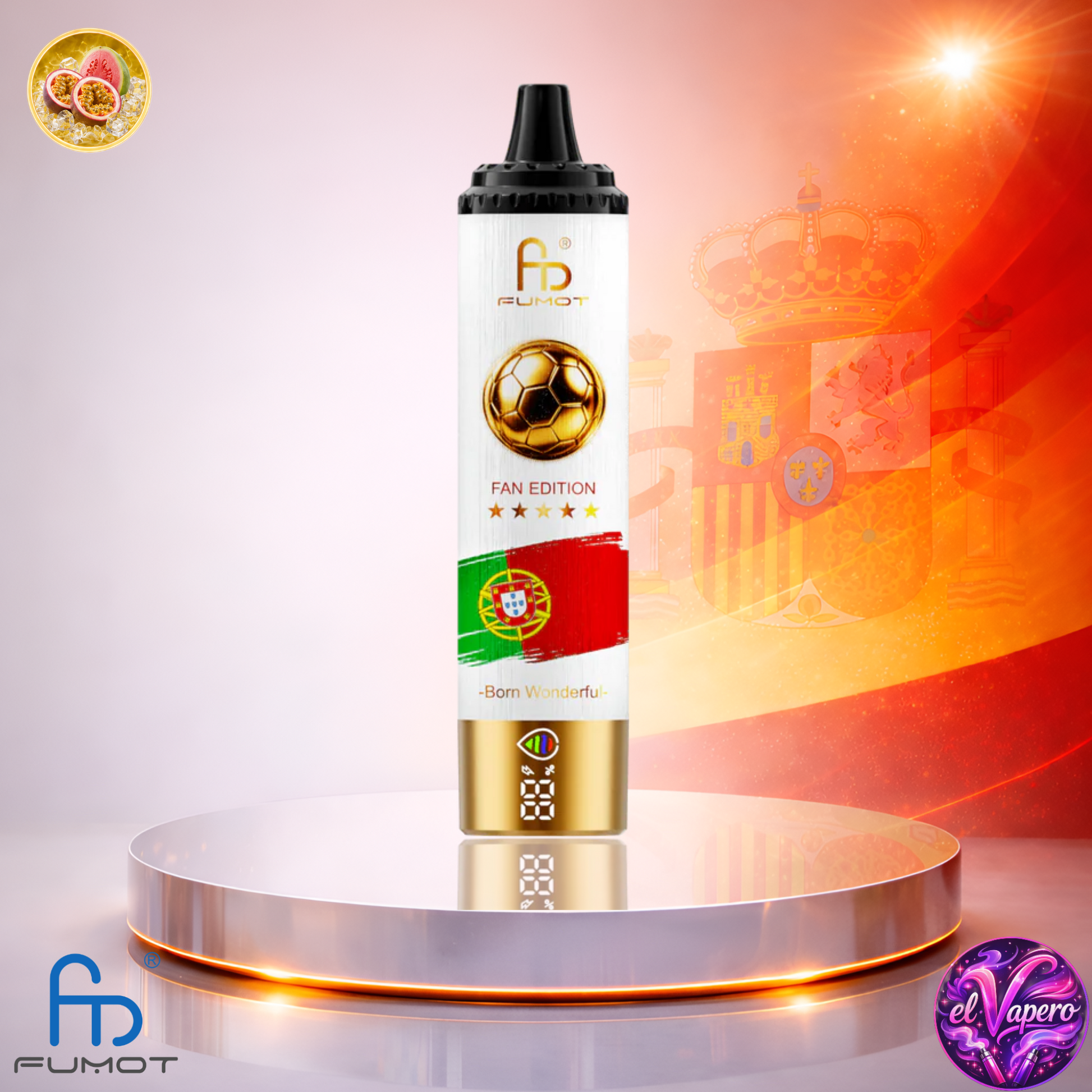 Cigarrillo electrónico desechable Fumot Tornado 15K Fan Edition España Kiwi Passion Fruit Guava con hasta 15000 caladas y sabor tropical