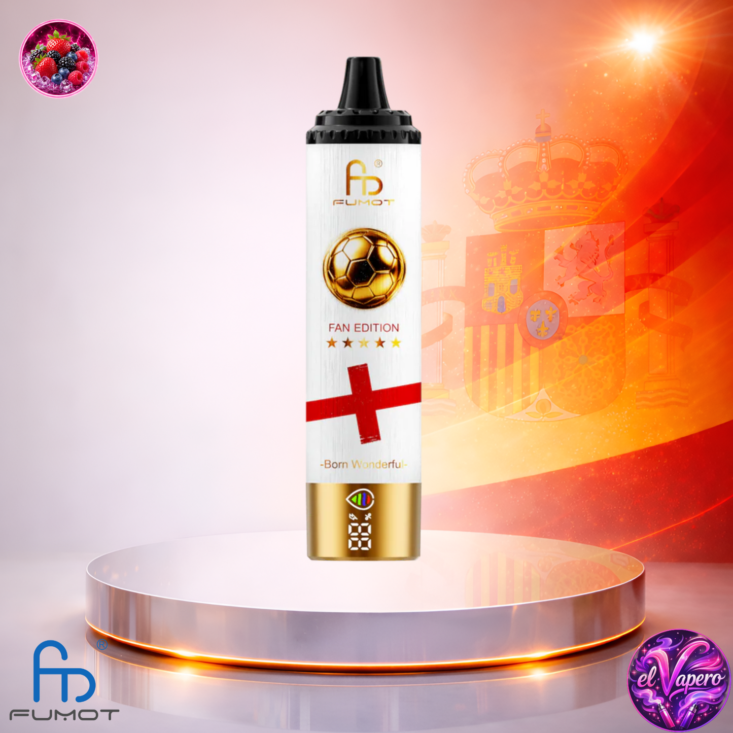 Vaper desechable Fumot Tornado 15K Fan Edition España Mixed Berry con hasta 15000 caladas y sabor a frutos rojos
