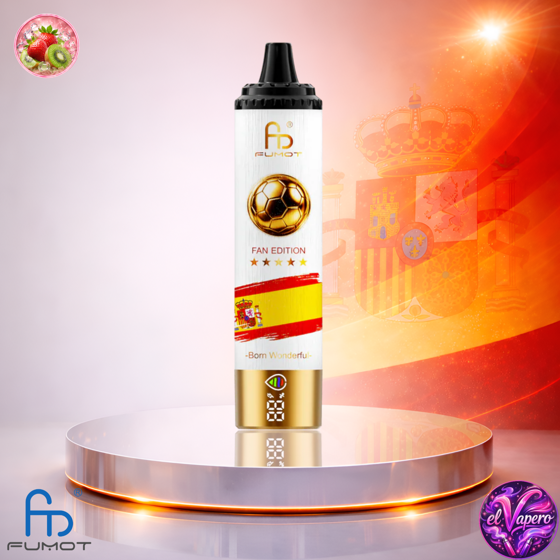 Vaper desechable Fumot Tornado 15K Fan Edition España Strawberry Kiwi con hasta 15000 caladas y sabor a fresa con kiwi