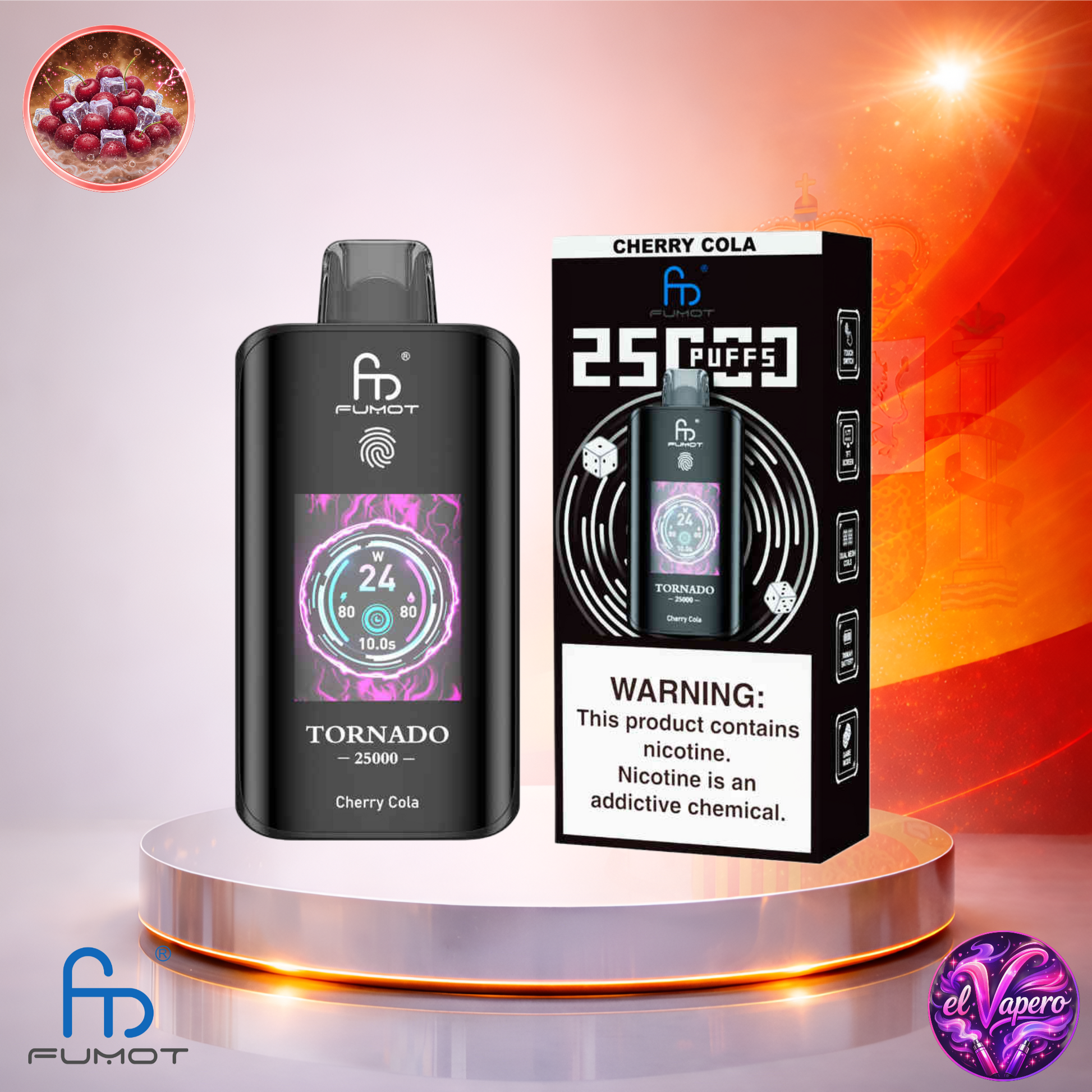 Vapers Desechables - Cigarrillo electrónico - España - Fumot - Tornado - 25K - Cherry Cola 25000 Caladas - Más baratos