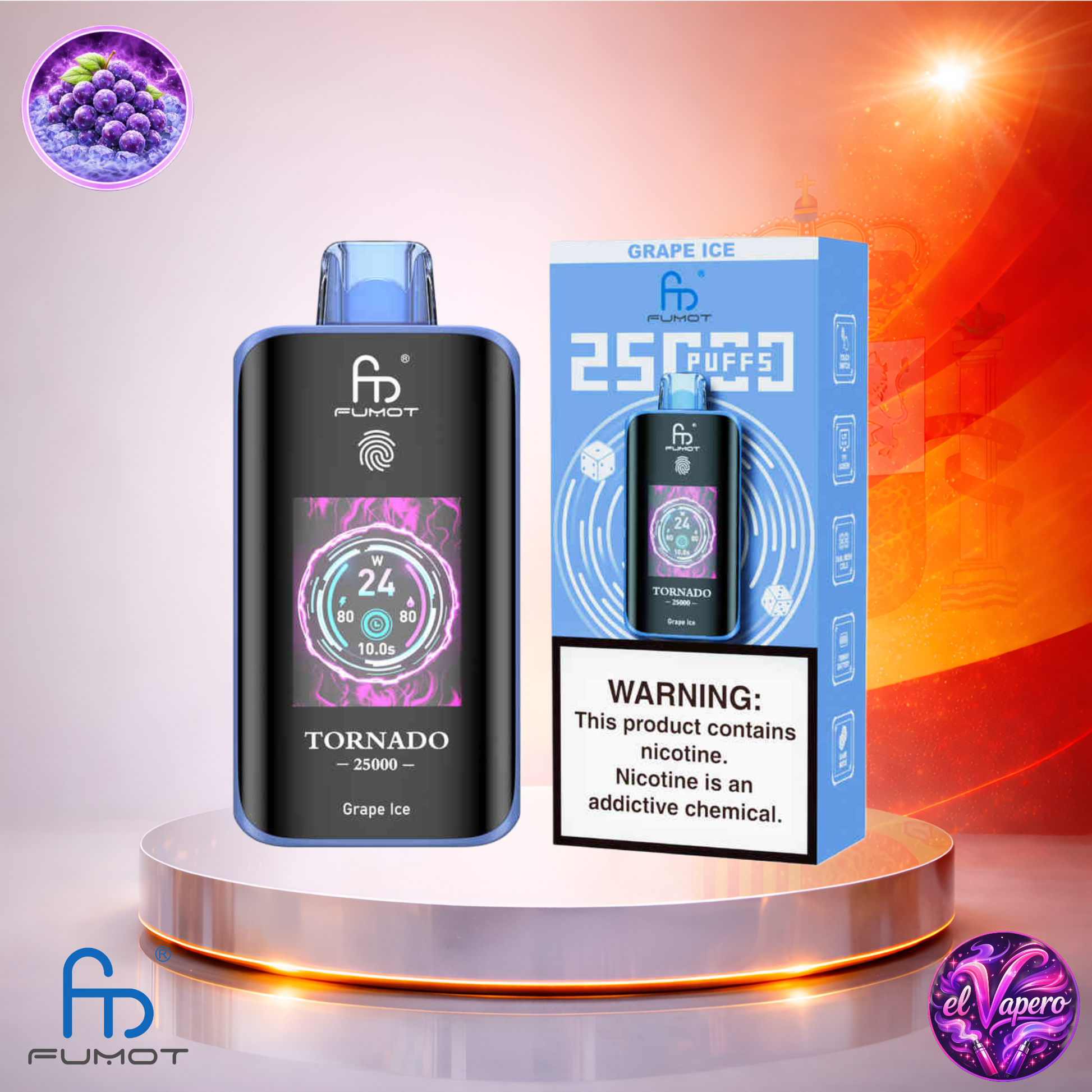 Vapers Desechables - Cigarrillo electrónico - España - Fumot - Tornado - 25K - Grape Ice 25000 Caladas - Los más baratos