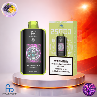 Vapers Desechables - Cigarrillo electrónico - España - Fumot - Tornado - 25K - Grape Lemon 25000 Caladas - Los más baratos