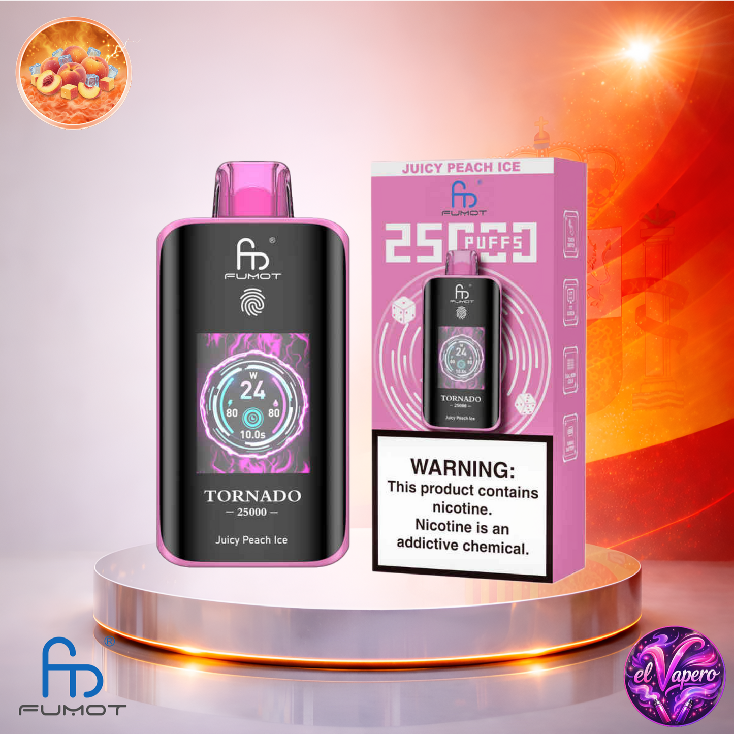Vapers Desechables - Cigarrillo electrónico - España - Fumot - Tornado - 25K - Juicy Peach Ice 25000 Caladas - Los más baratos