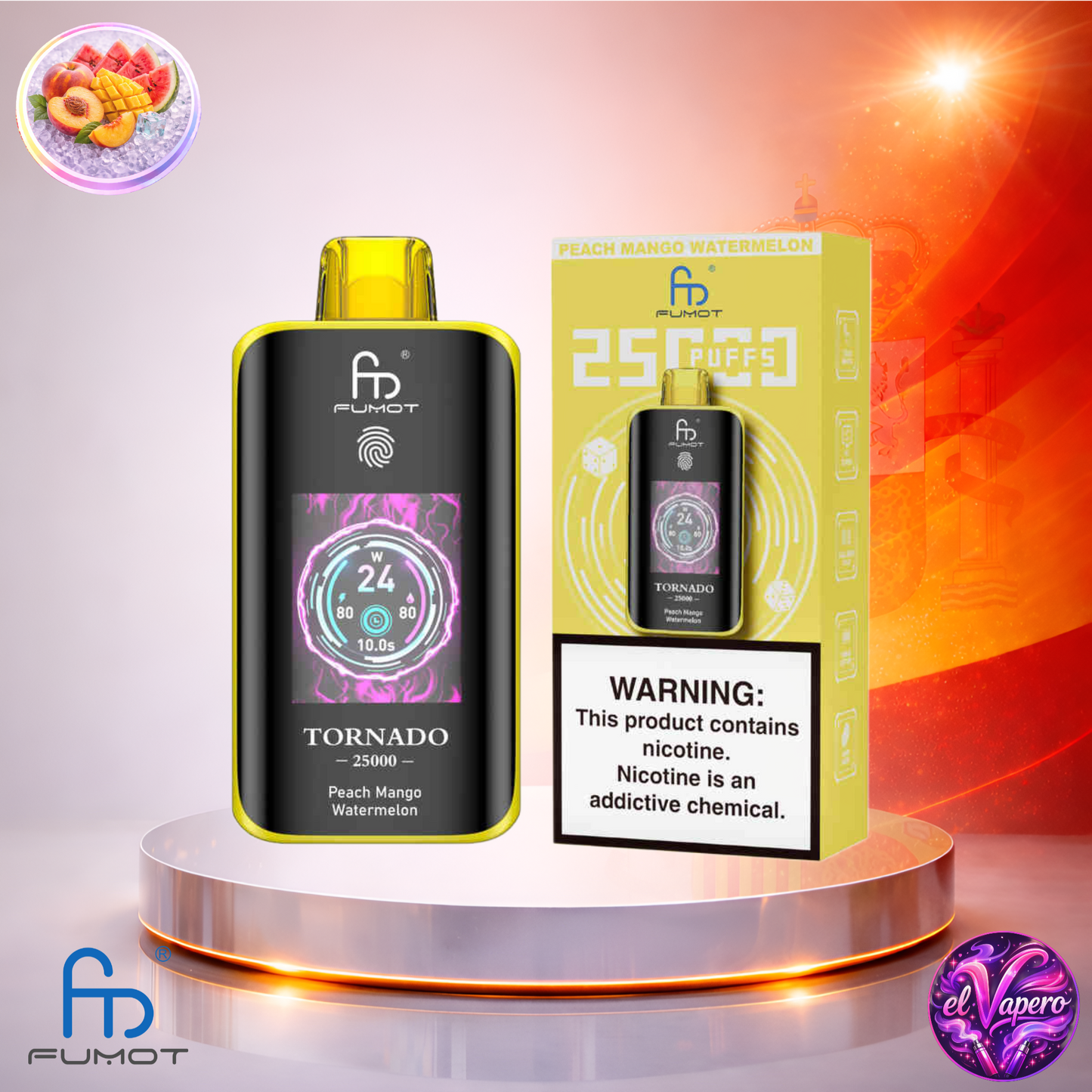 Vapers Desechables - Cigarrillo electrónico - España - Fumot - Tornado - 25K - Peach Mango Watermelon 25000 Caladas - El mejor precio
