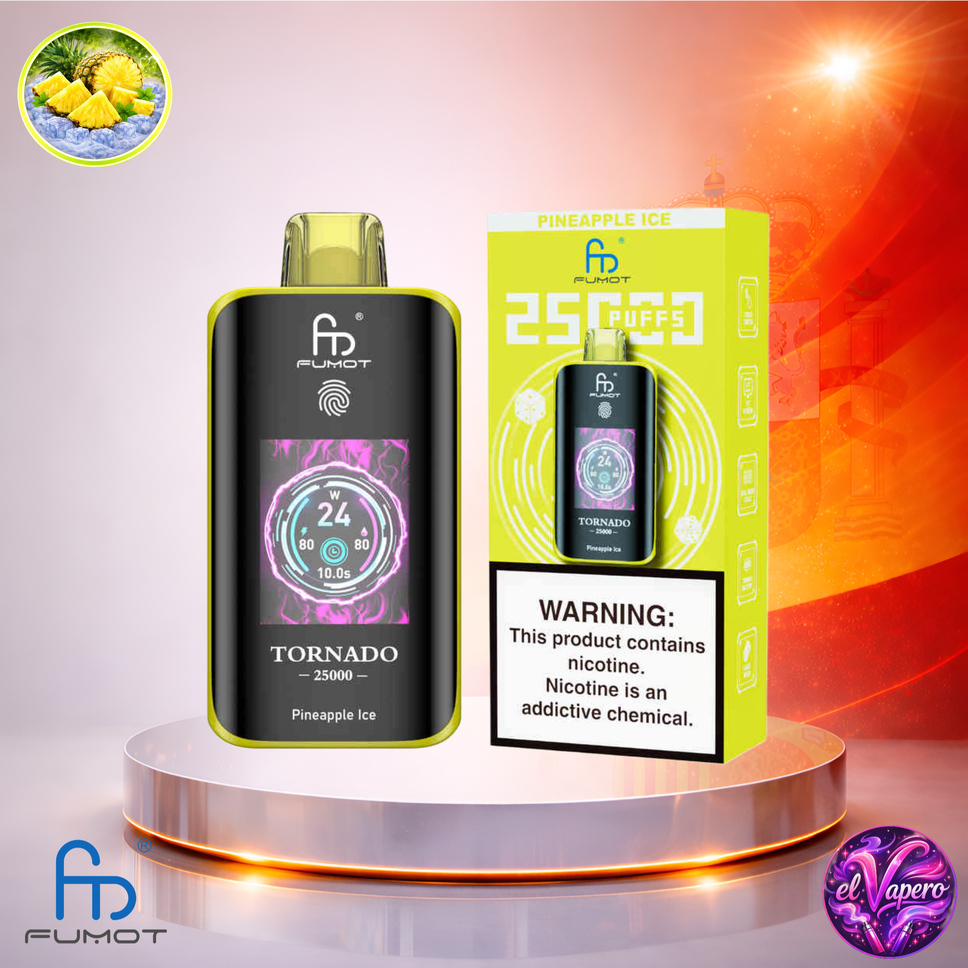 Vapers Desechables - Cigarrillo electrónico - España - Fumot - Tornado - 25K - Pineapple Ice 25000 Caladas - El mejor precio