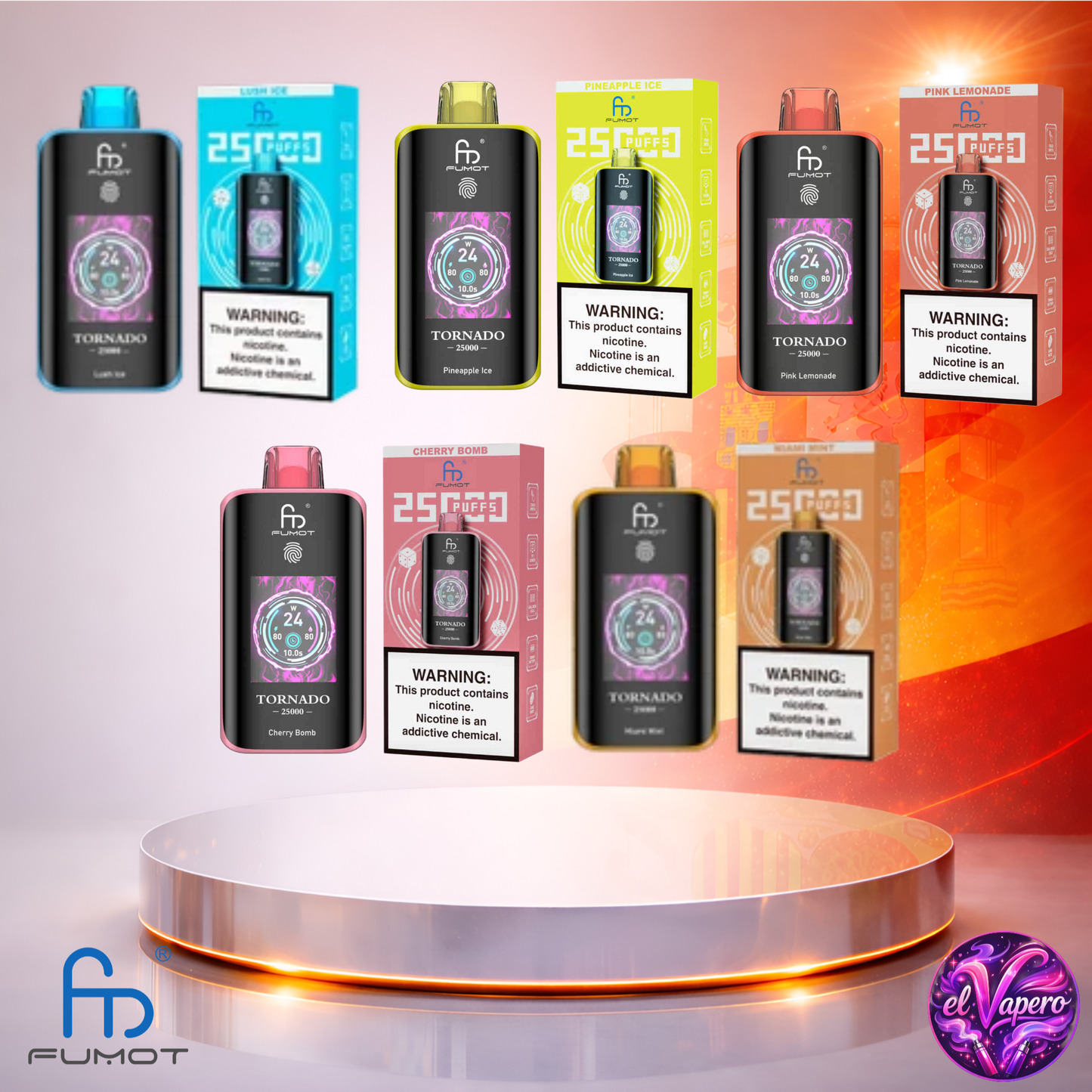 Vapers Desechables - Cigarrillo electrónico - España - Fumot - Tornado - 25K - Sabores 4-25000 Caladas - Los más baratos